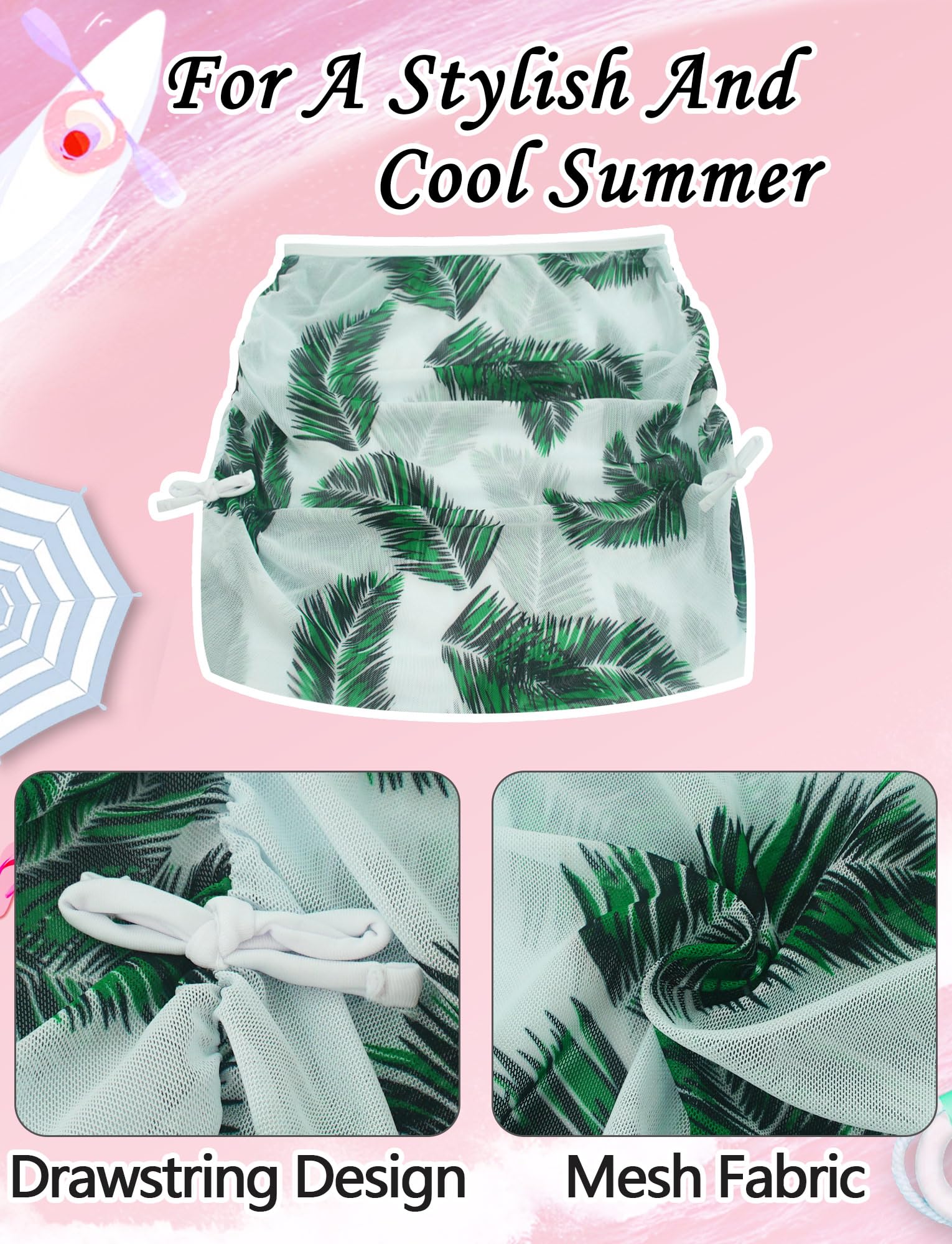 AIEOE Set 3 PCS Bañador con Falda Niñas Bikini con Motivo Floral Traje de Baño Verano para 8-14 Años