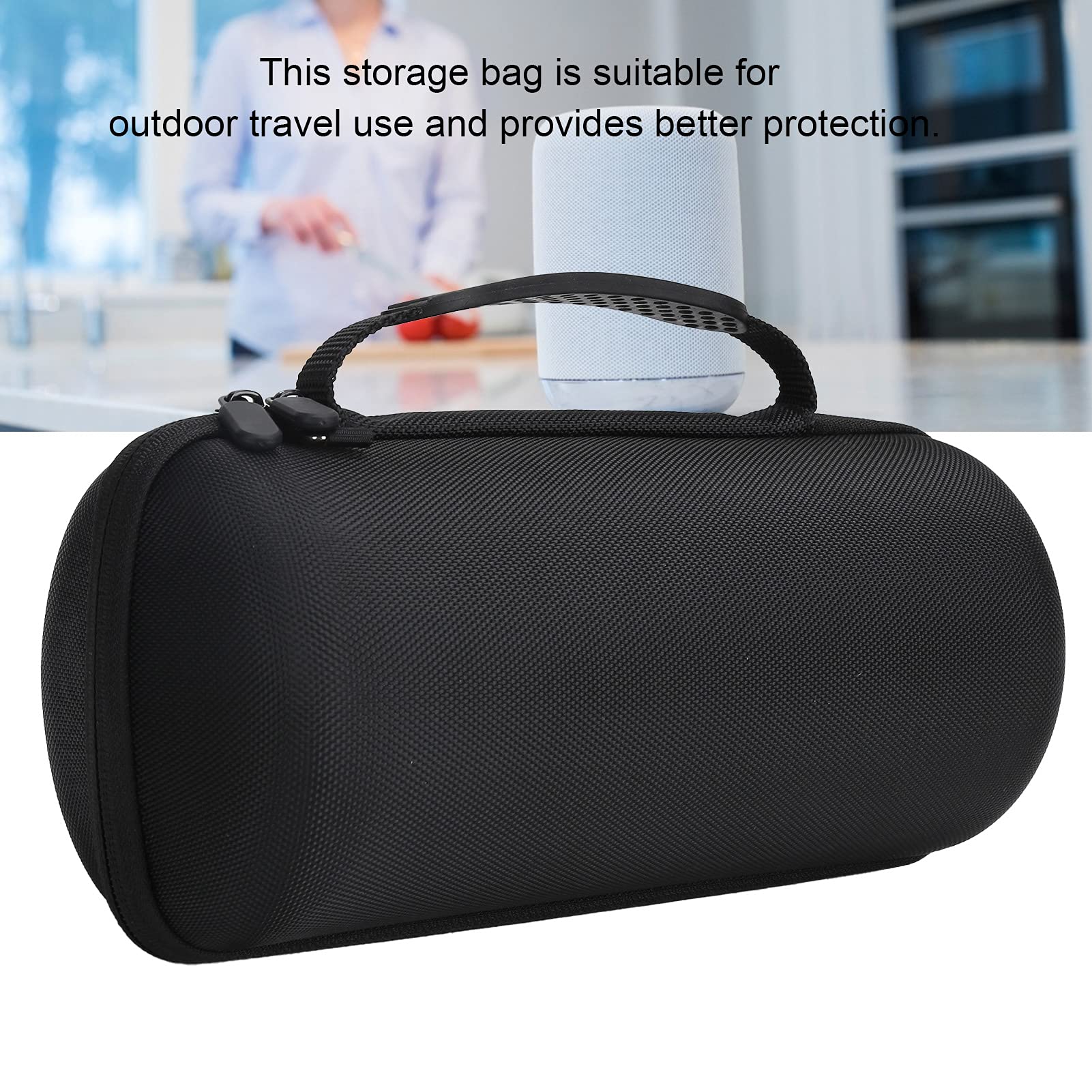 Kafuty-1 Hard Case Bag for Bose Revolve+ II, EVA Carrying Case Replacement Portable Storage Bag for Revolve+ II Wireless Speakers, with Adjustable Strap(Black)