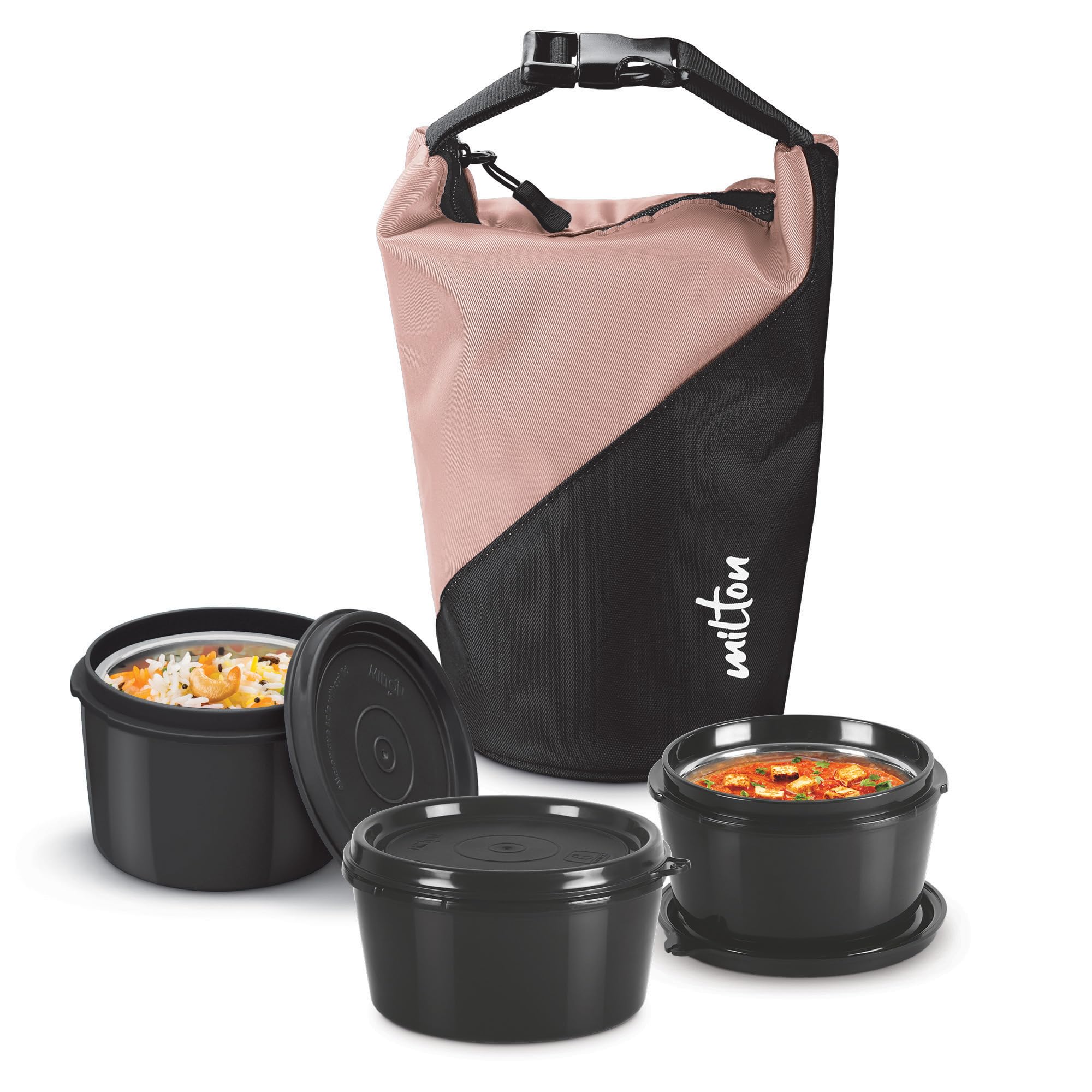 MILTON Micro Meal Mega Lunch Box (3 Microwave Safe Inner Steel Containers,1 x 450 ml, 2 X 320 ml Each) with Insulated Fabric Jacket, Peach | Leak Proof | Easy to Carry (B0D8PL3FRC) Amazon Price History, Amazon Price Tracker