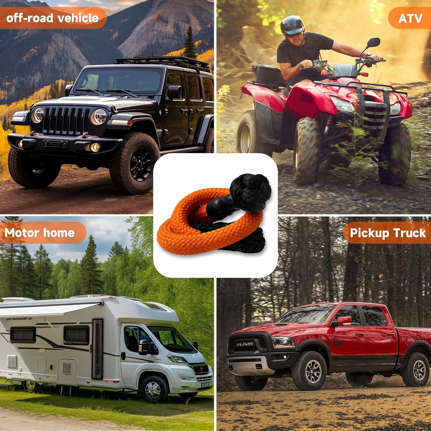 Large Synthetic Soft Shackle 1 Inch x 36 Inch Rope Shackle Recovery Kit (66000 lbs Breaking Strength) Heavy Duty Tow Shackles for Off-Road, Sailing, Jeep, SUV (Orange Shackles) - Image 6