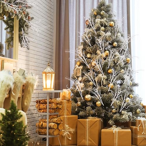 Miniatura 5 de Craftsatin 24 piezas de ramas rizadas con purpurina para árbol de Navidad, ramas de sauce con purpurina, guirnalda de arreglos florales con