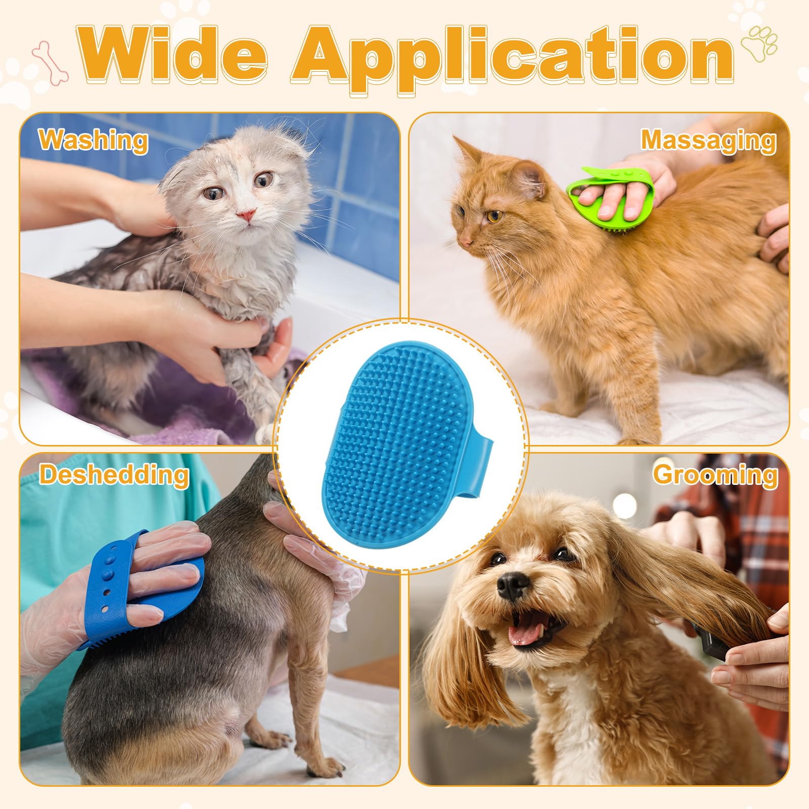 Hunde-Badebürste, Silikon-Shampoo-Bürste mit verstellbarem Ringgriff, Massage-Schrubber (2 Stück, blau), für langes, kurzes Haar, Hunde und Katzen, Baden, Reinigung, Shampoonieren