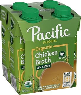 Pacific Foods Organic Low Sodium Free-Range Chicken Broth, 8oz Single Serve Cartons, 4-Pack - Gluten-Free USDA Organic