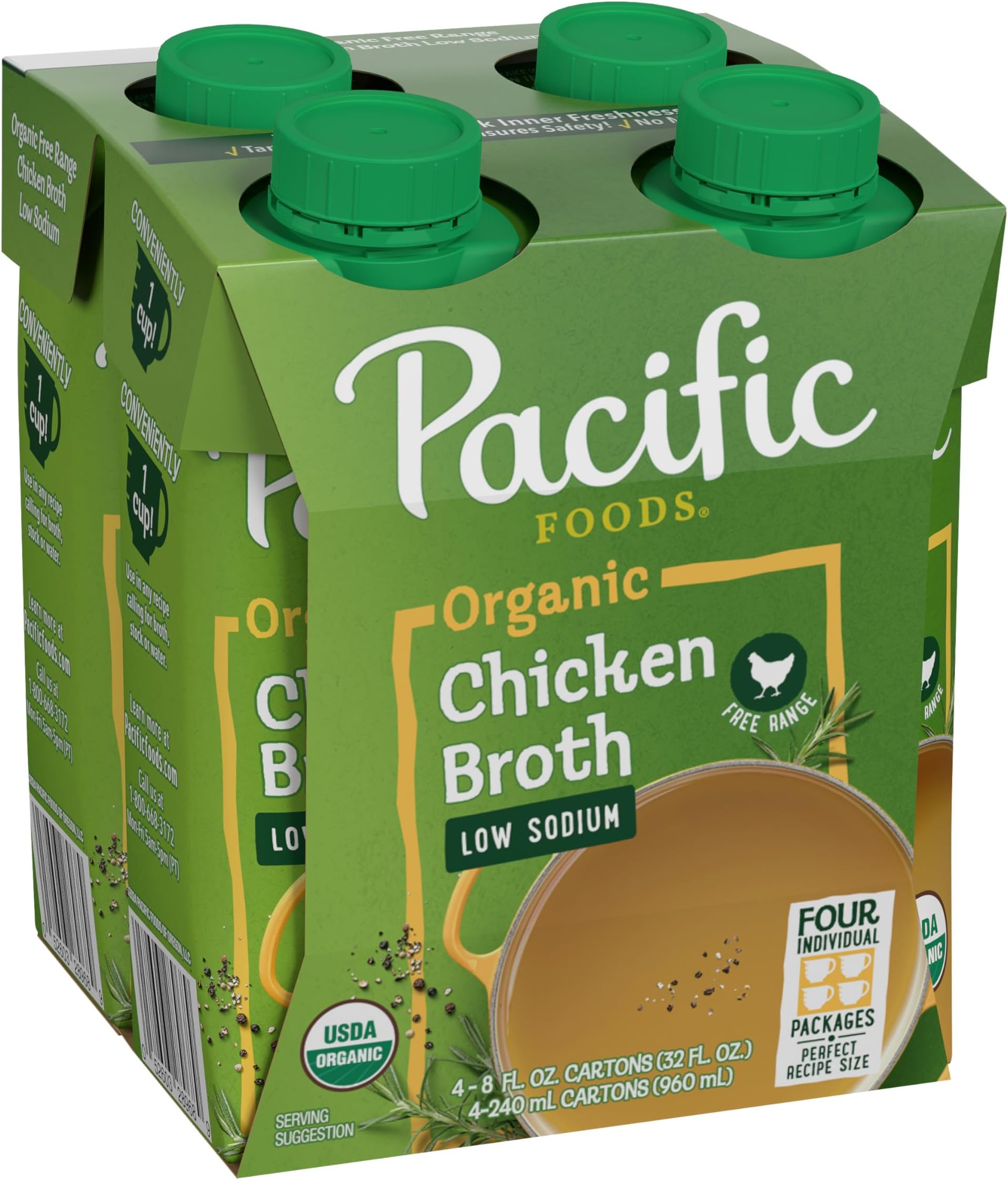 Pacific Foods, Organic Broth Chicken Low Sodium, 8 Ounce, 4 Pack