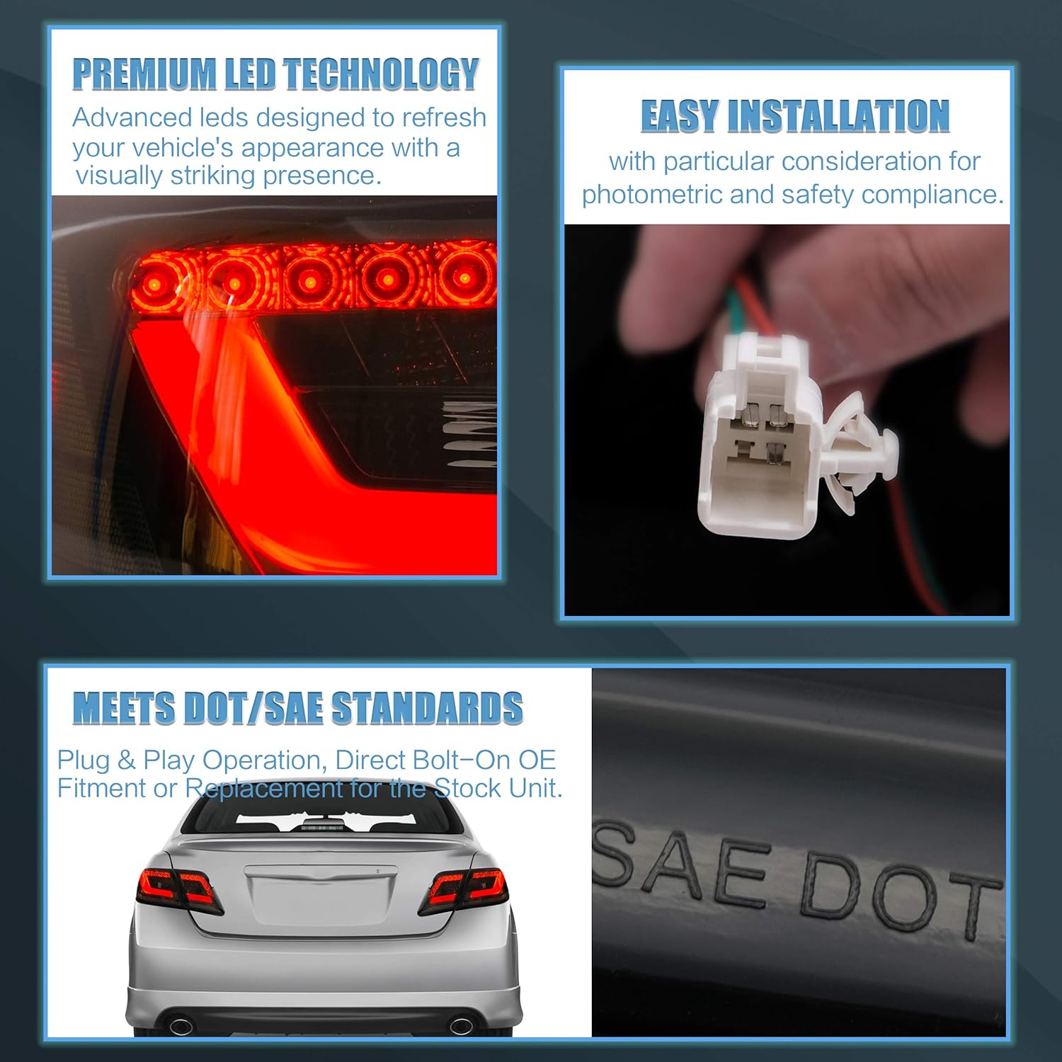 VLAND Taillights Assembly fit for 2007-2011 Toyota Camry, Plug and Play, Not Fit for Camry LE/SE, Smoked