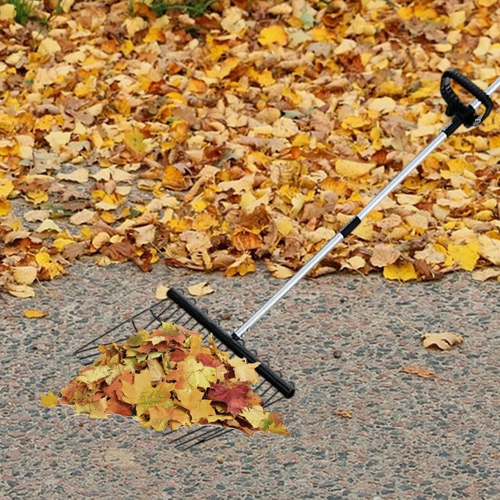Rastrillo manual jardín Pala Ergonómica Ajustable Para Gallinaza | Rastrillo Tipo Resistente Con Mango Largo Para Jardinería Césped Arbustos Residuos Agujas De Pino Paisaje Aire Libre