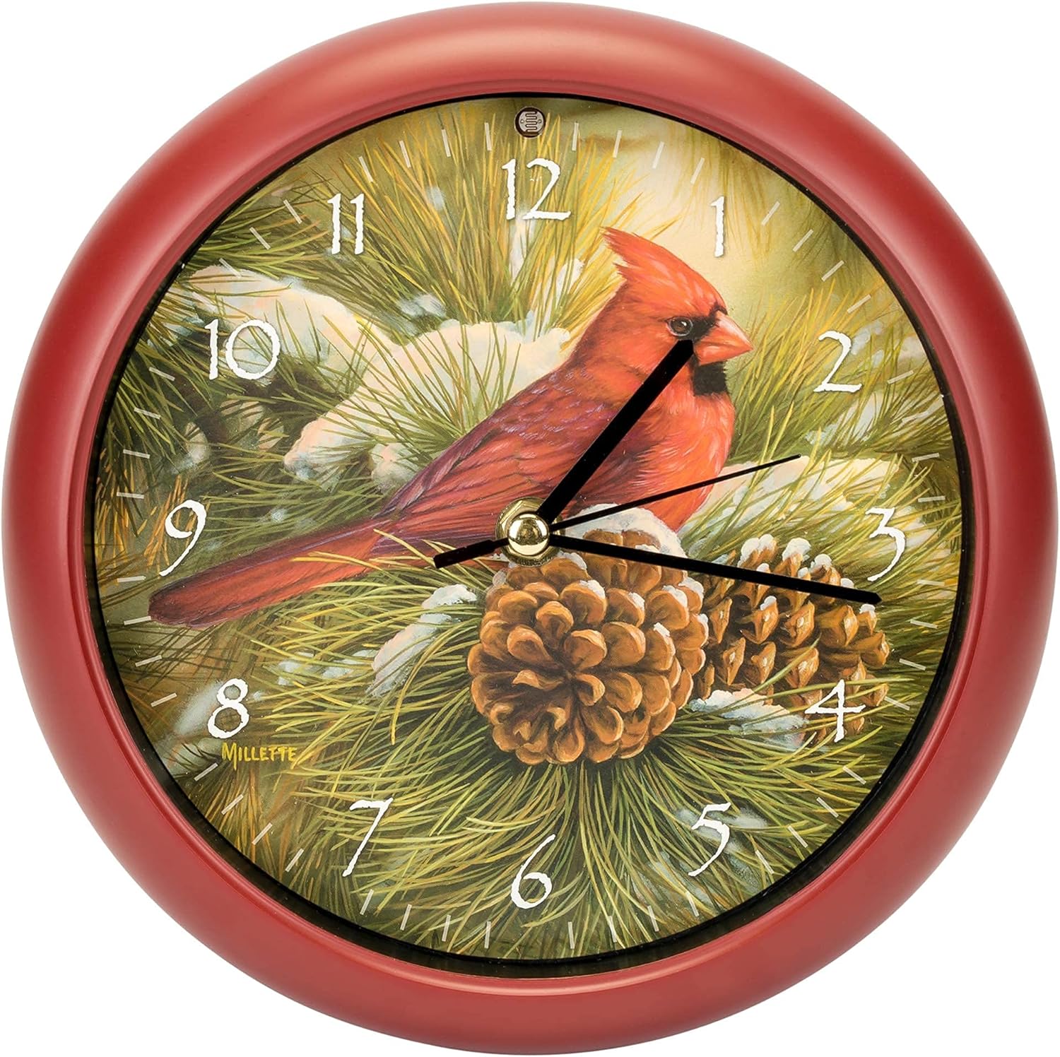 Mark Feldstein and Associates Wild Wings December Dawn Cardinal 8 inch Wall Clock and Cardinal 6 inch Glass and Steel Decorative Lantern