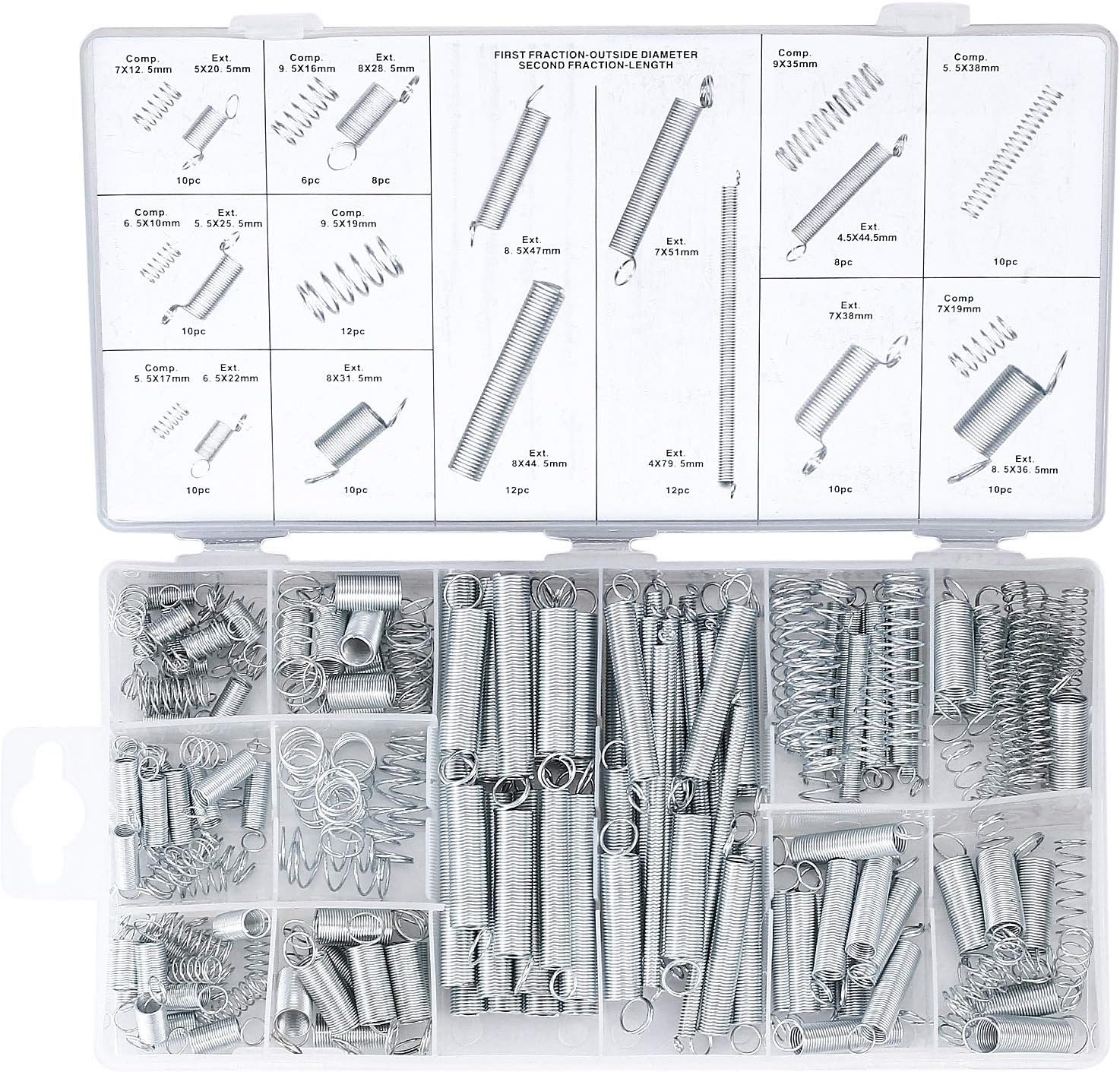 200 Pieces Tension Springs Assortment, Compression SpringsAssorted Extension Spring Kit, Metal Spiral Extended Compressed Spring Set with Storage Case