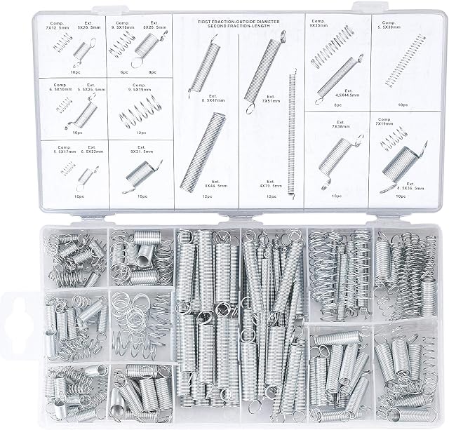 200 Pieces Tension Springs Assortment, Compression Springs, Assorted Extension Springs, Metal Spiral Springs Kit, Extended Compressed Springs Set with Storage Case