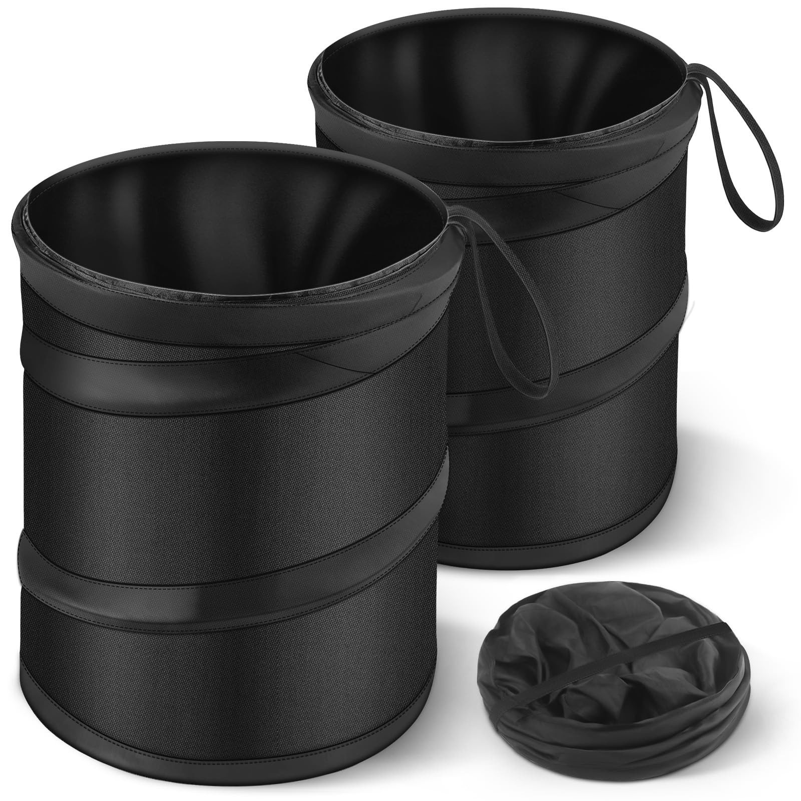 Photo 1 of 2 Pack Car Trash Can, Mini Pop-Up Car Garbage Can with Hanging Loop, Leakproof Washable Small Collapsible Trash Can Automotive Garbage Cans Trash Bin for Truck Auto SUV Vehicle RV Camping, 2 Gallon