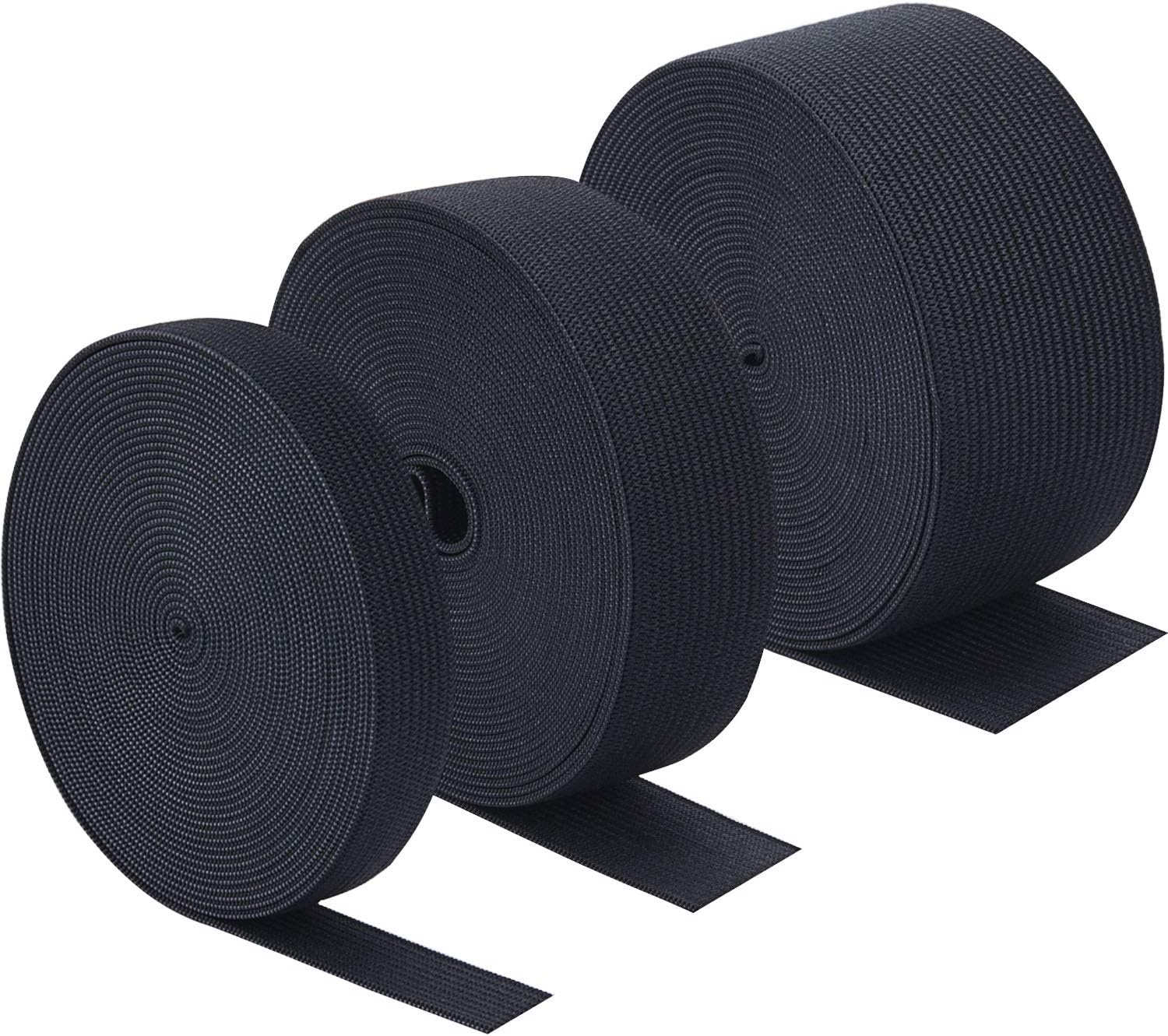 3 Rolls Sewing Stretch Elastic Band Spool, 3/5, 1, 1-1/2 Inch in Width, 5.5 Yards/Roll (Black)
