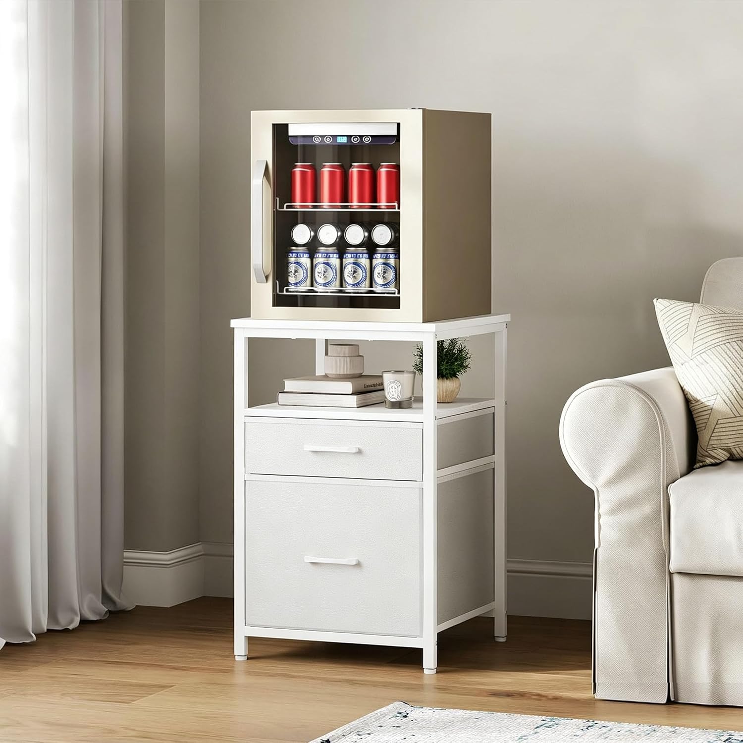 Herture Mini Fridge Stand with 3 Storage, Mini Fridge Cabinet, Beverage Fridge Table, Heavy Duty 18.11" L* 18.11" W Tabletop, for Dorm, Apartment,Office, Bedroom Black HB03BXW