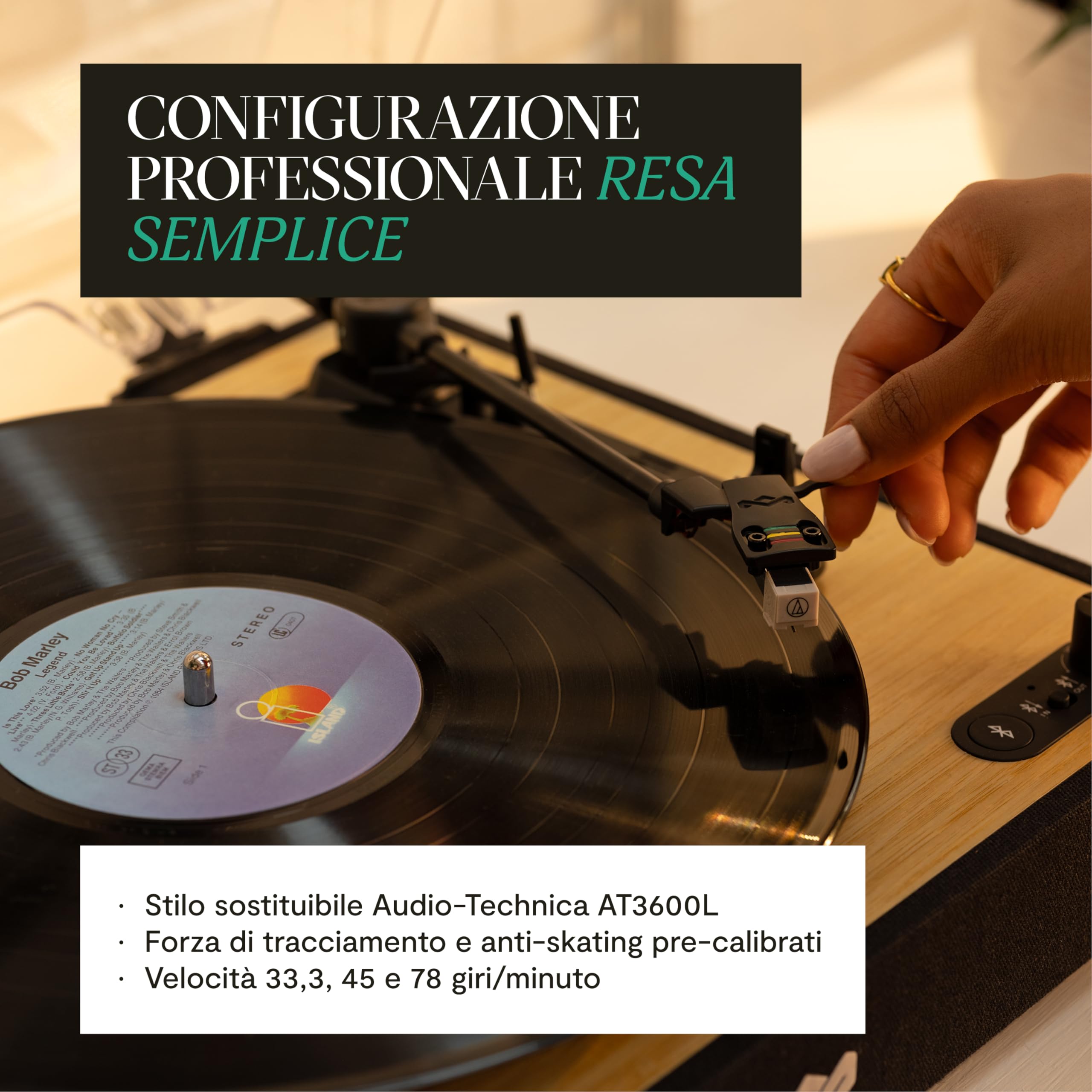 House of Marley Revolution Giradischi Bluetooth con Casse – Giradischi Vinili Sostenibile con Altoparlanti Cablati, Facile da Configurare, Design Moderno con Coperchio