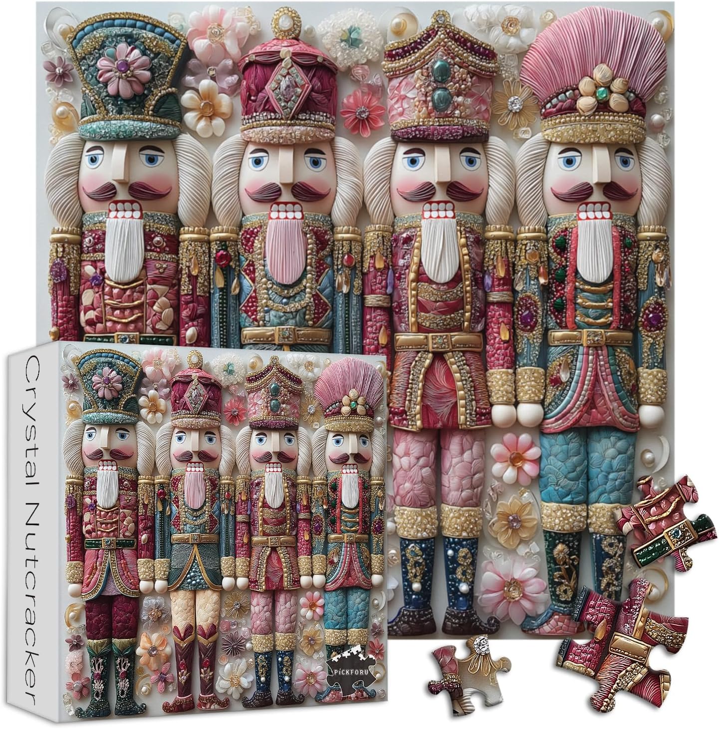 PICKFORU Crystal Nutcracker Puzzles for Adults 1000 Pieces, Elegance Flower Diamond Art Jigsaw Puzzles, Impossible Difficult Unique Challenging Puzzle