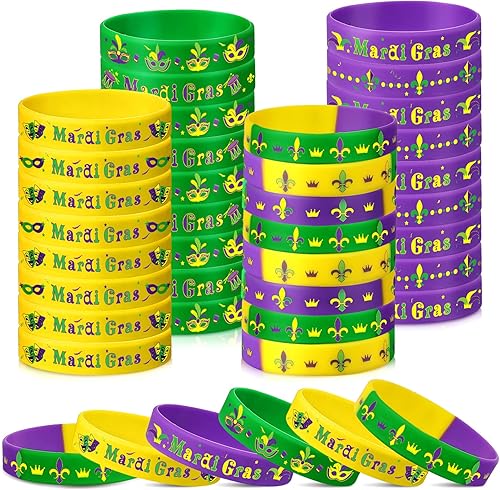 Pulsera de silicona para recuerdo de fiesta de Mardi Gras, pulsera de Mardi Gras, juego de pulseras de carnaval de Mardi Gras, pulsera de goma de