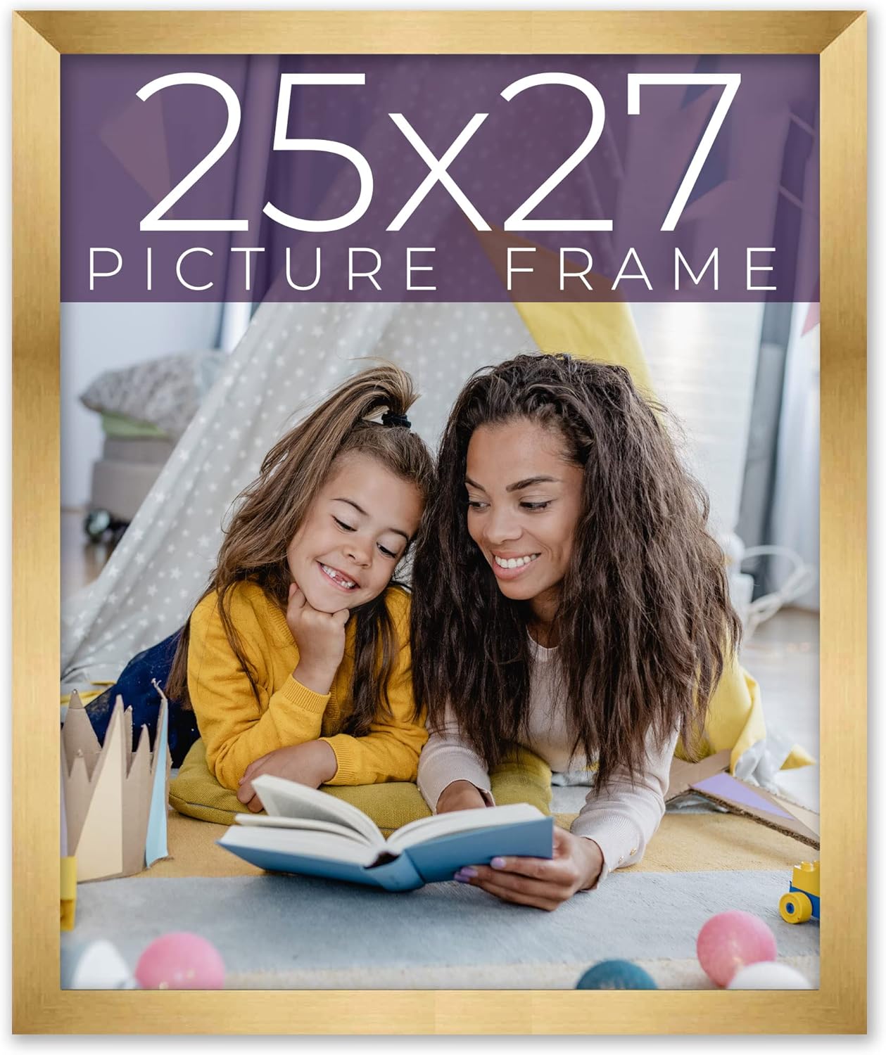 25x27 Frame Gold Bronze Solid Wood Picture Frame Width 0.75 Inches | Interior Frame Depth 0.5 Inches | Complete with UV Acrylic Plexiglass, Foam Board Backing & Hanging Hardware