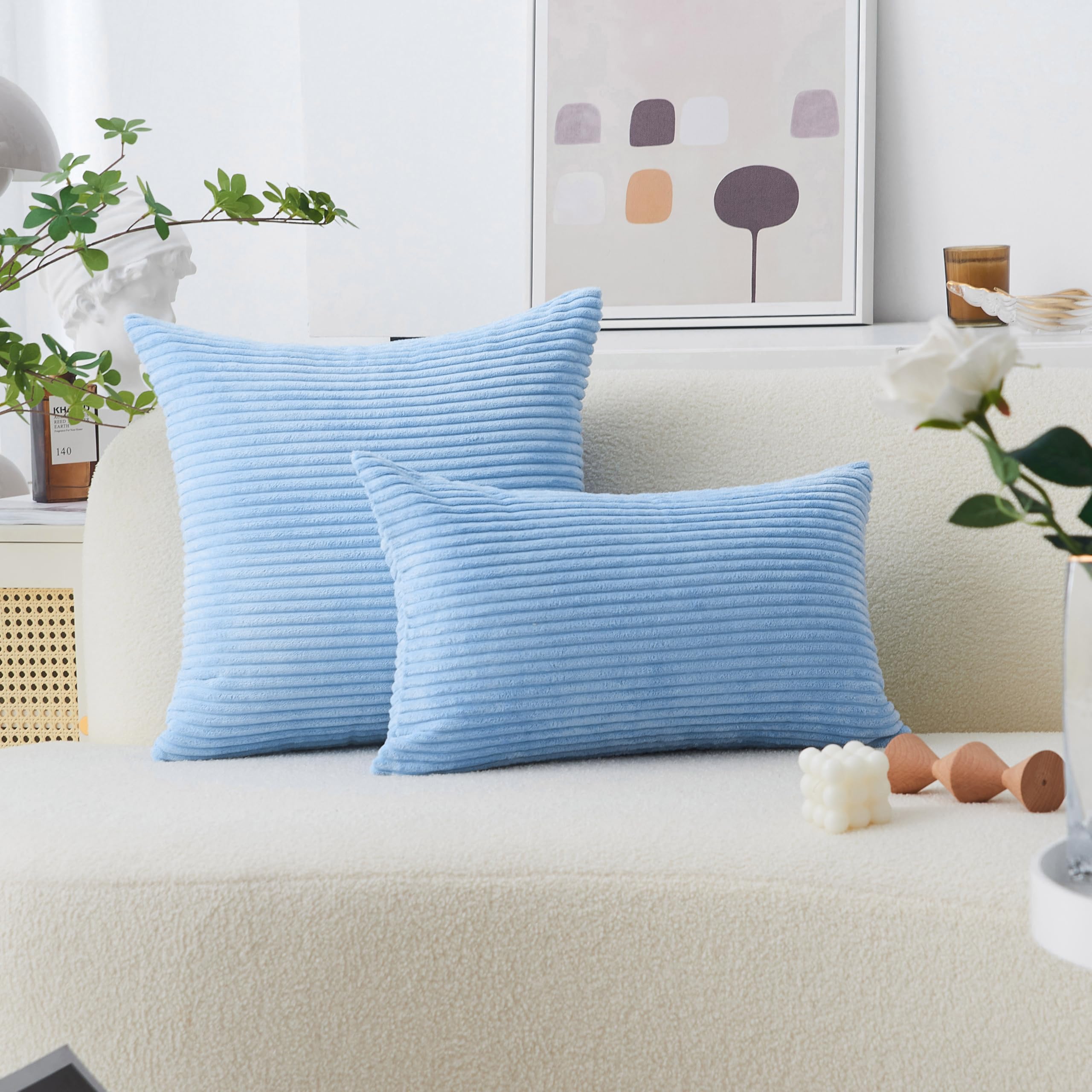 Amazon.com: Home Brilliant Blue Throw Pillow Covers Striped Velvet