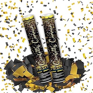 12" Black Gold Confetti Poppers Confetti Cannon Party Poppers for Birthday Graduation Wedding New Year Celebrations - Easy to Use, Pack of 2