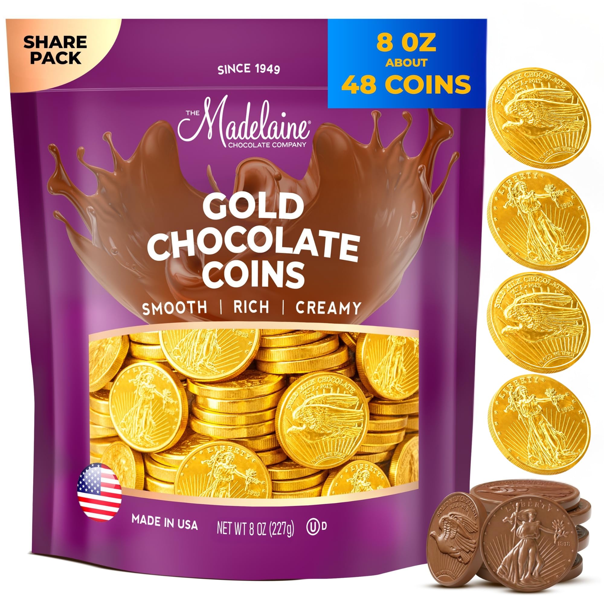 THE MADELAINE CHOCOLATE COMPANY Premium Solid Milk Gold Coins (Medium Coins, 1/2 LB)