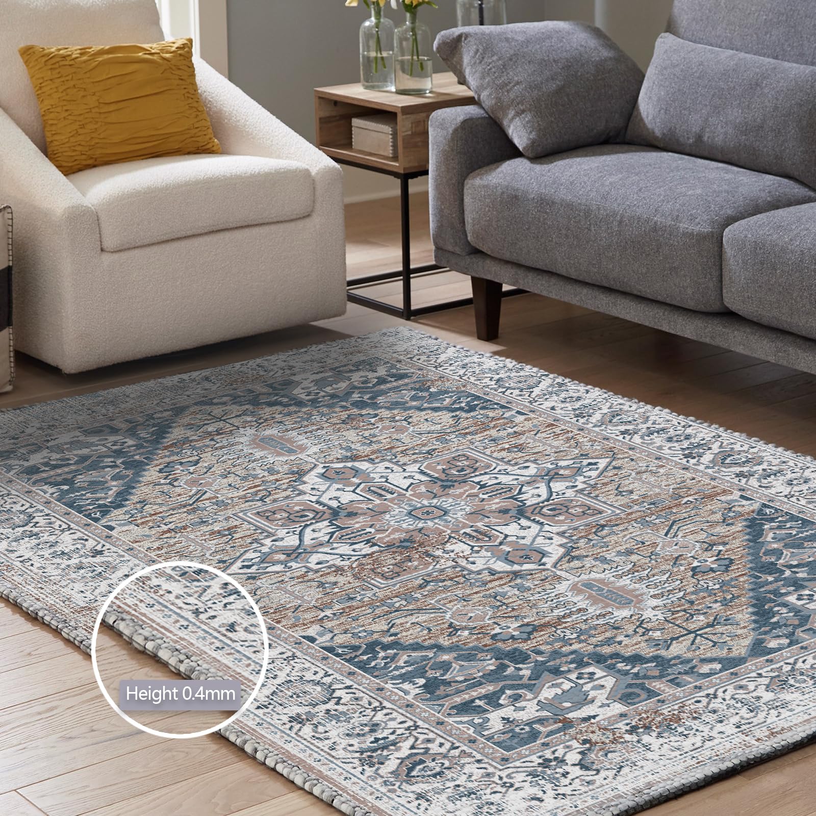 Tapis Lavable Tapis in & Outdoor Tapis Balcon Terrasse Tapis de Cuisine, Moderne Motif Boho Ethno Tapis Salon Chambre(Vintage Blue, 160 X 230 cm)
