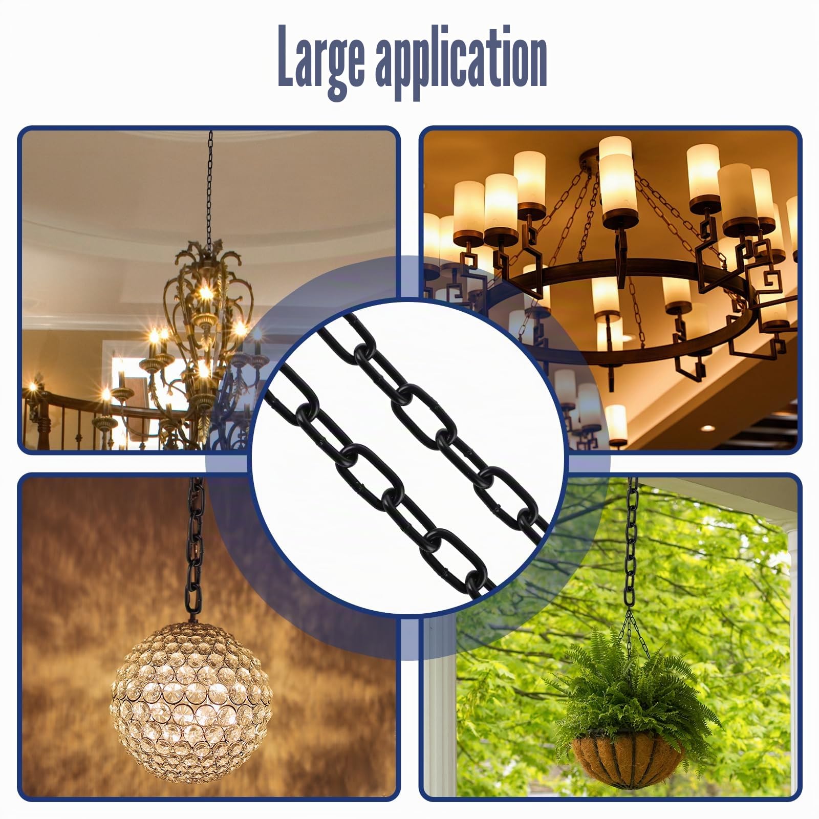 Chaîne en acier au carbone, 9 m, 4 mm d'épaisseur, noire, pour chaîne de chien, de lampe et de barrière