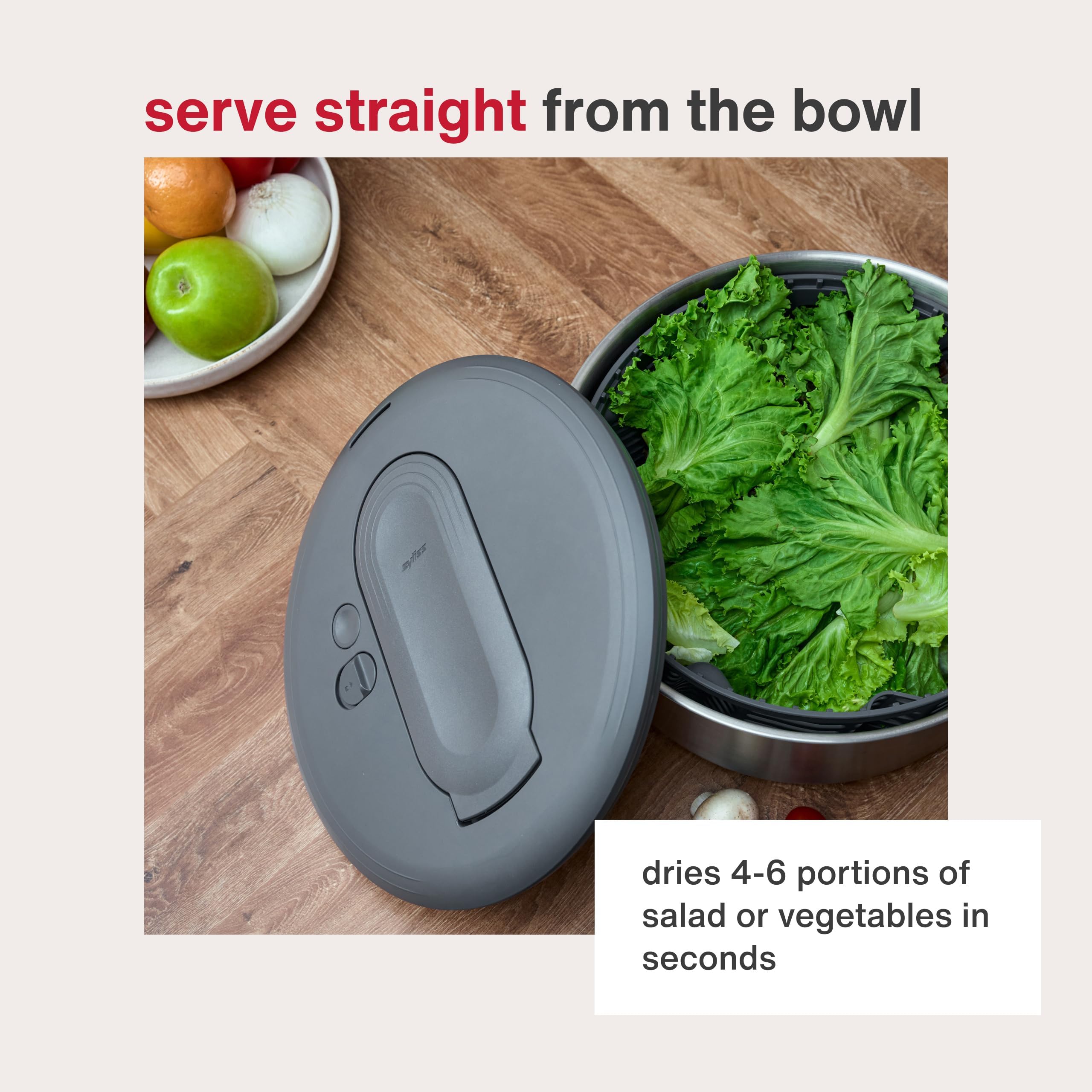 Zyliss Swift Dry Salad Spinner stal nierdzewna, duża, 6 l, antypoślizgowa podstawa, miska do serwowania, technologia AquaVent, pompa jednoręczna, system hamulcowy, łatwa do czyszczenia