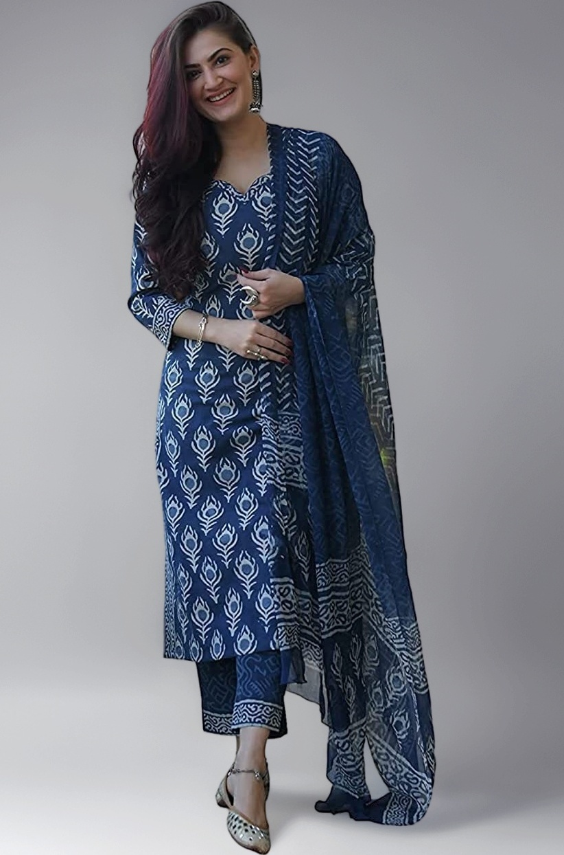 GoSriKi Women's Viscose Cotton Straight Printed 3Pc Kurta Set