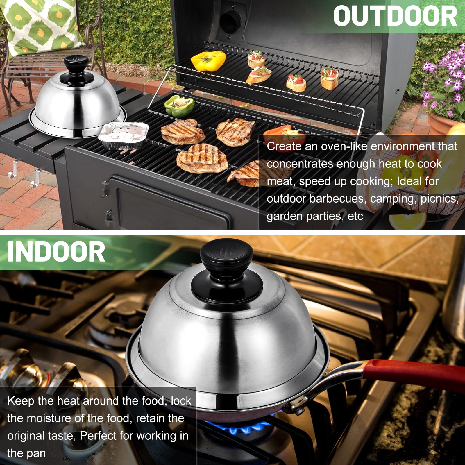 4 Pezzi 16 x 6,6 cm, Campana per Hamburger, in Acciaio Inox, per Barbecue, Cucina, Bistecca, Barbecue e teppanyaki, Lavabile in lavastoviglie