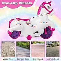 Vista 8 de OLAKIDS 2 en 1 motocicleta y caballo, unicornio de 6 V, juguete de paseo con batería con función de arriba y abajo, MP3, pantalla de potencia