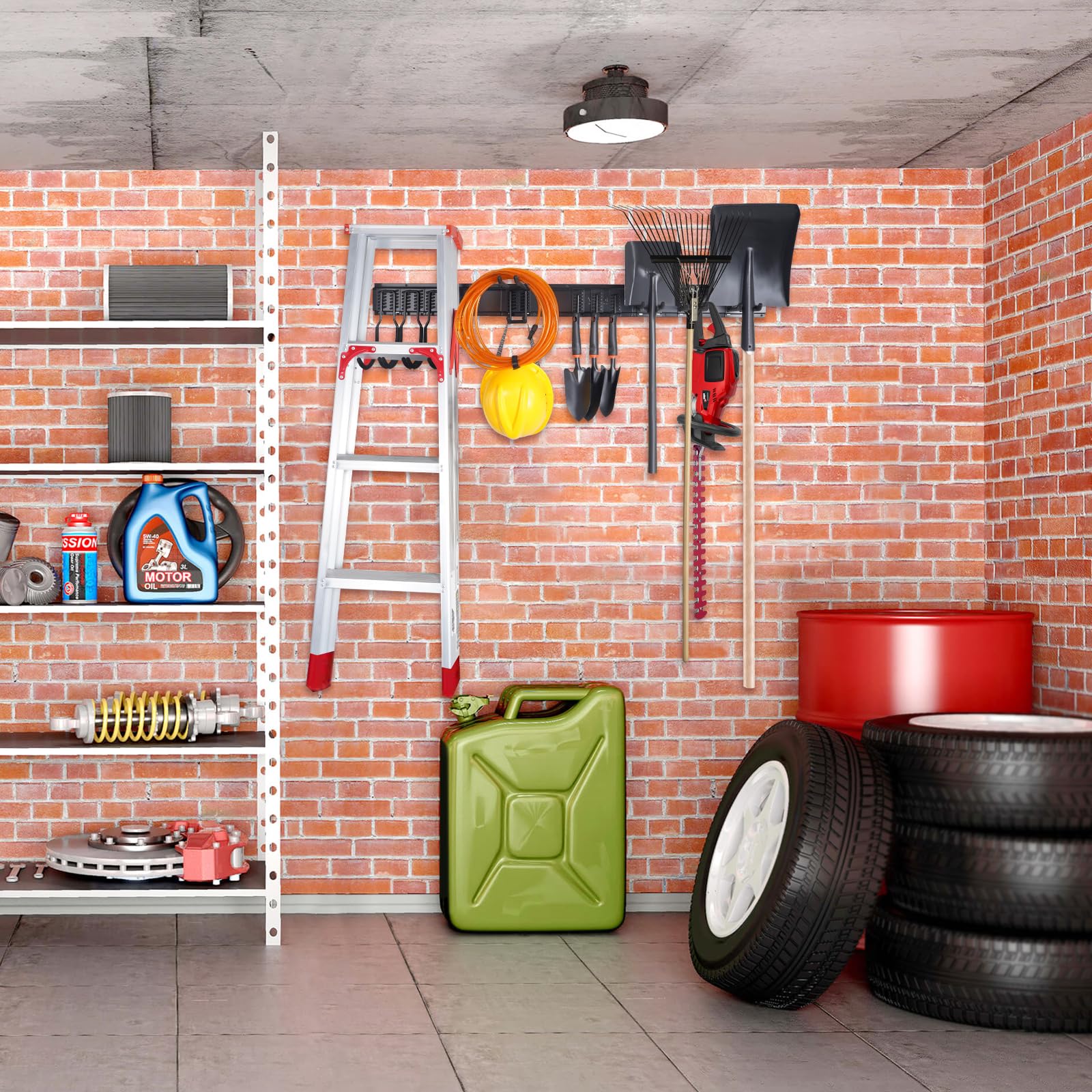 VEVOR Support Mural d'Outils de Garage, Capacité de Charge Maximale 272 kg, Organisateur de Rangement Jardin avec 10 Crochets Réglables et 4 Rails pour Outils de Jardin, Pelles, Coupe-bordures, Tuyaux