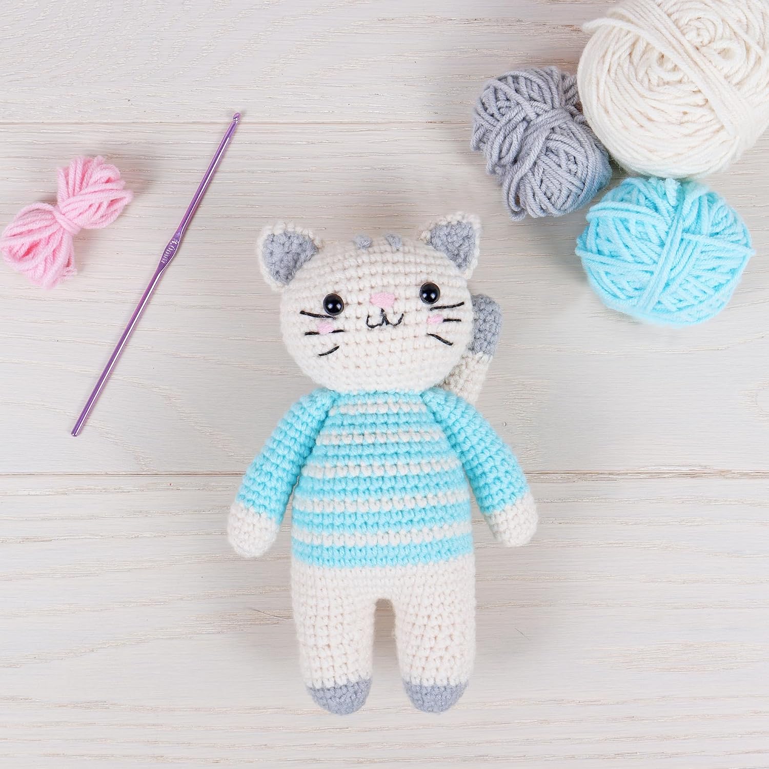 Trimits Amigurumi Cat Crochet Kit (9 x 12 x 19 cm) - with Yarn, Crochet Hook, Stitch Markers, Needle, Eyes, Filling Material and Instructions