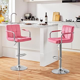 Yaheetech Bar Stools Set of 2, Adjustable Velvet Fabric Swivel Barstools...