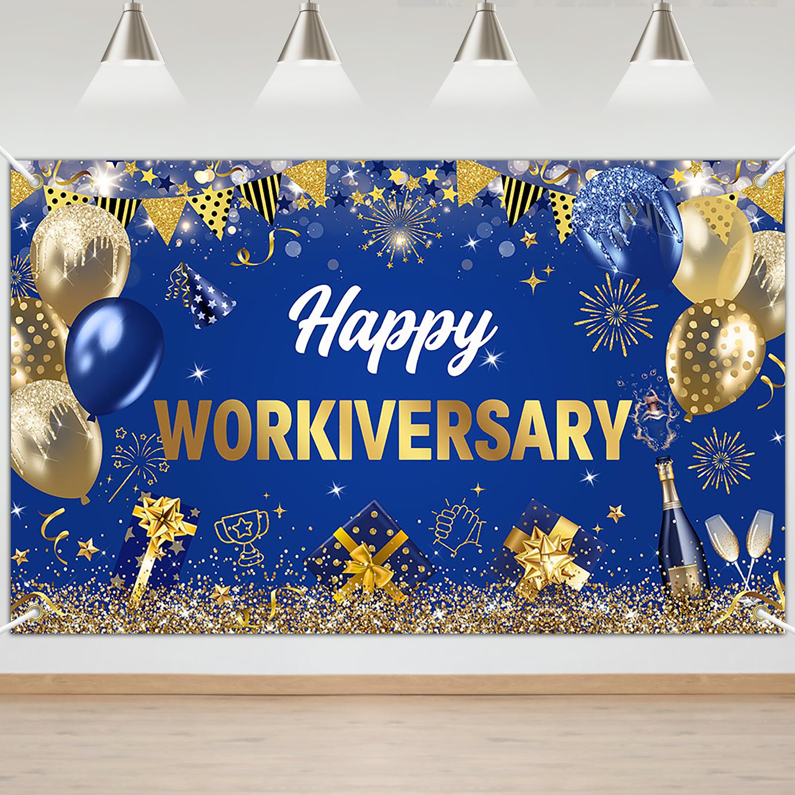 Mocsicka Happy Workiversary Backdrop Decorations Happy Work Anniversary Banner Employee Appreciation Party Decorations Photo Booth Props (Blue,
