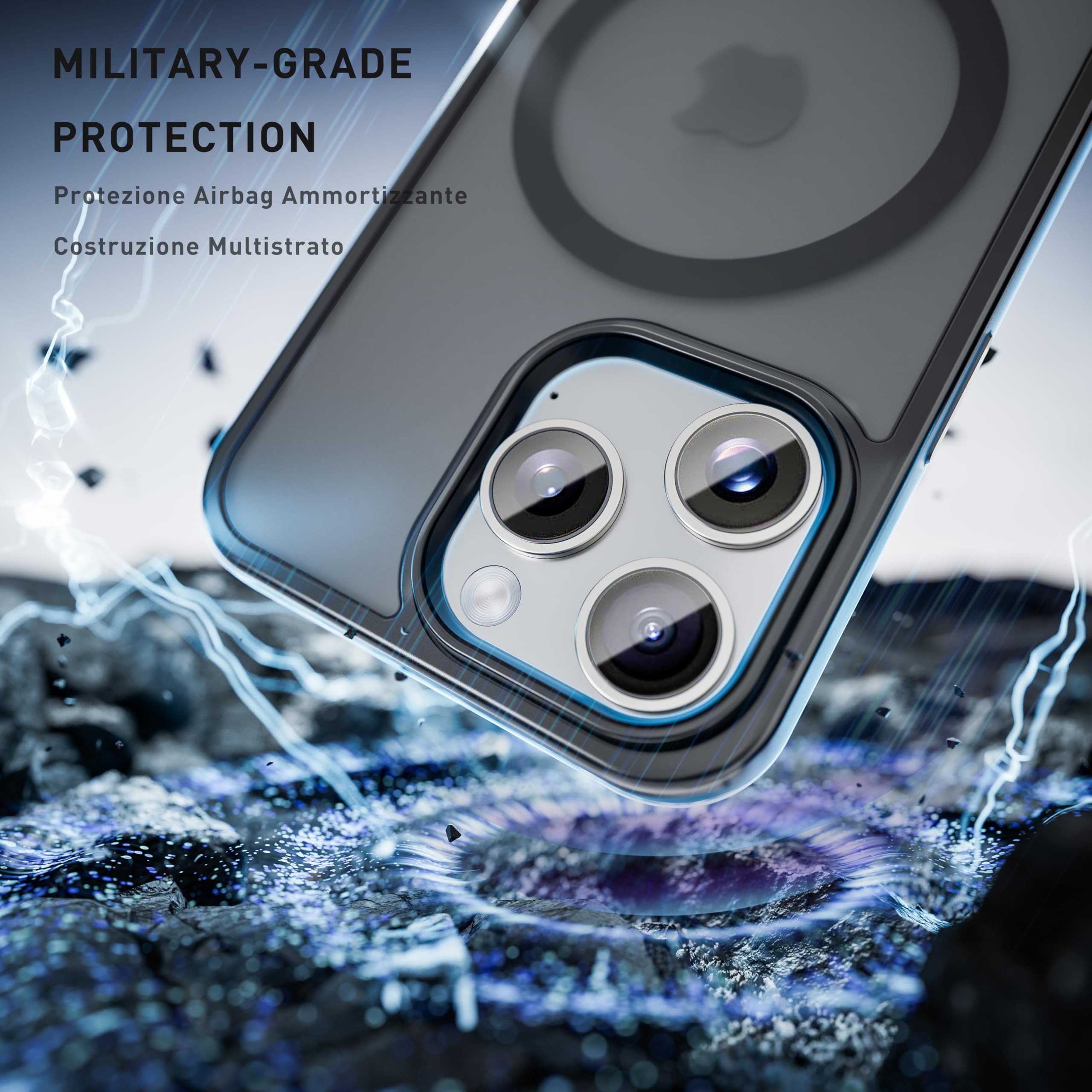 tigratigro Cover Magnetica per iPhone 13 Pro, Compatibile con MagSafe, Custodia Traslucida Opaca Posteriore Sottile Antiurto Protettiva Case, Protezione Antiurto di Grado Militare, Nero