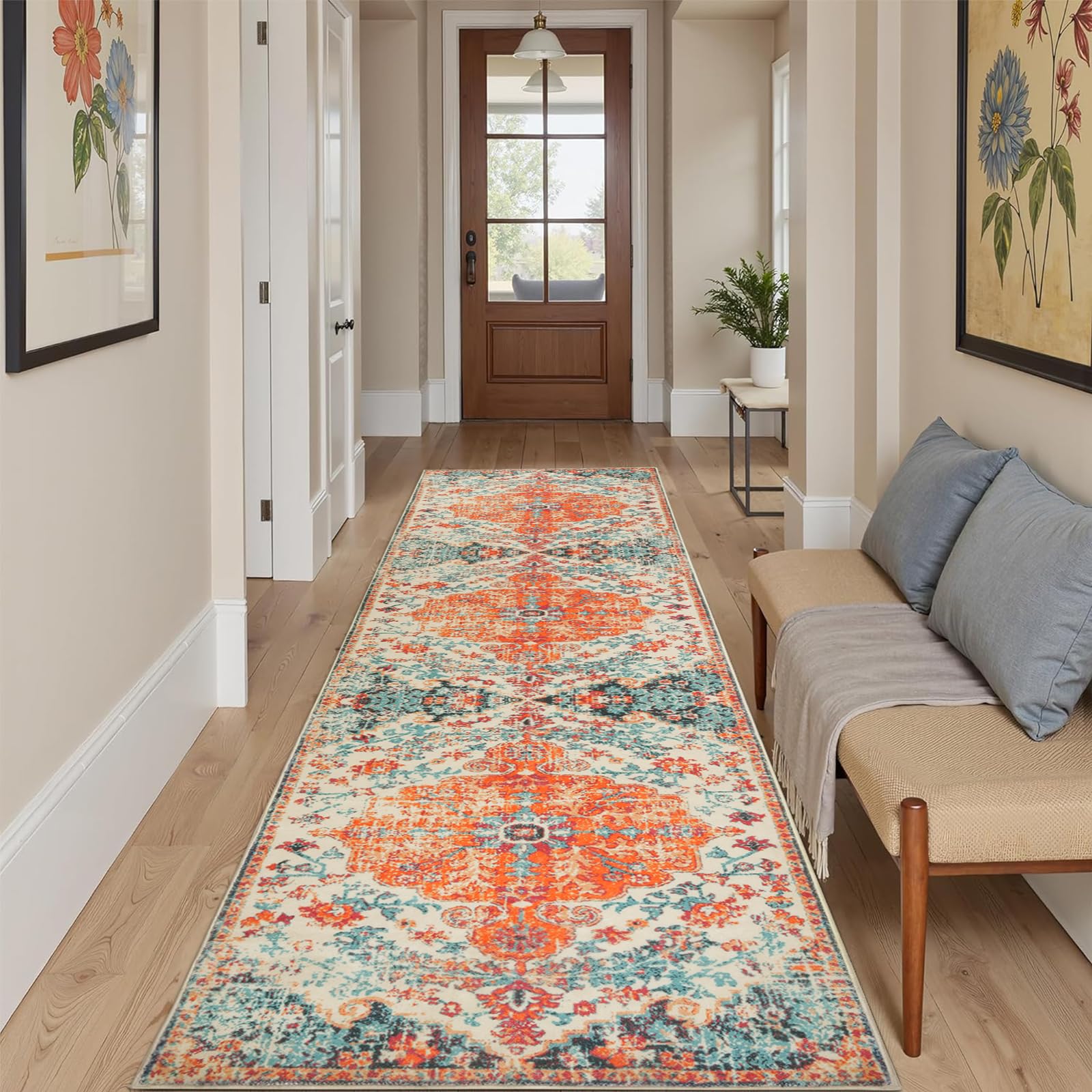 Cekene Vintage Hallway Runner Non-Slip 80x300cm Runner Rugs for Hallway Washable Kitchen Rug Extra Long Floor Carpet for Bedroom Entryway Hall Indoor — image 1