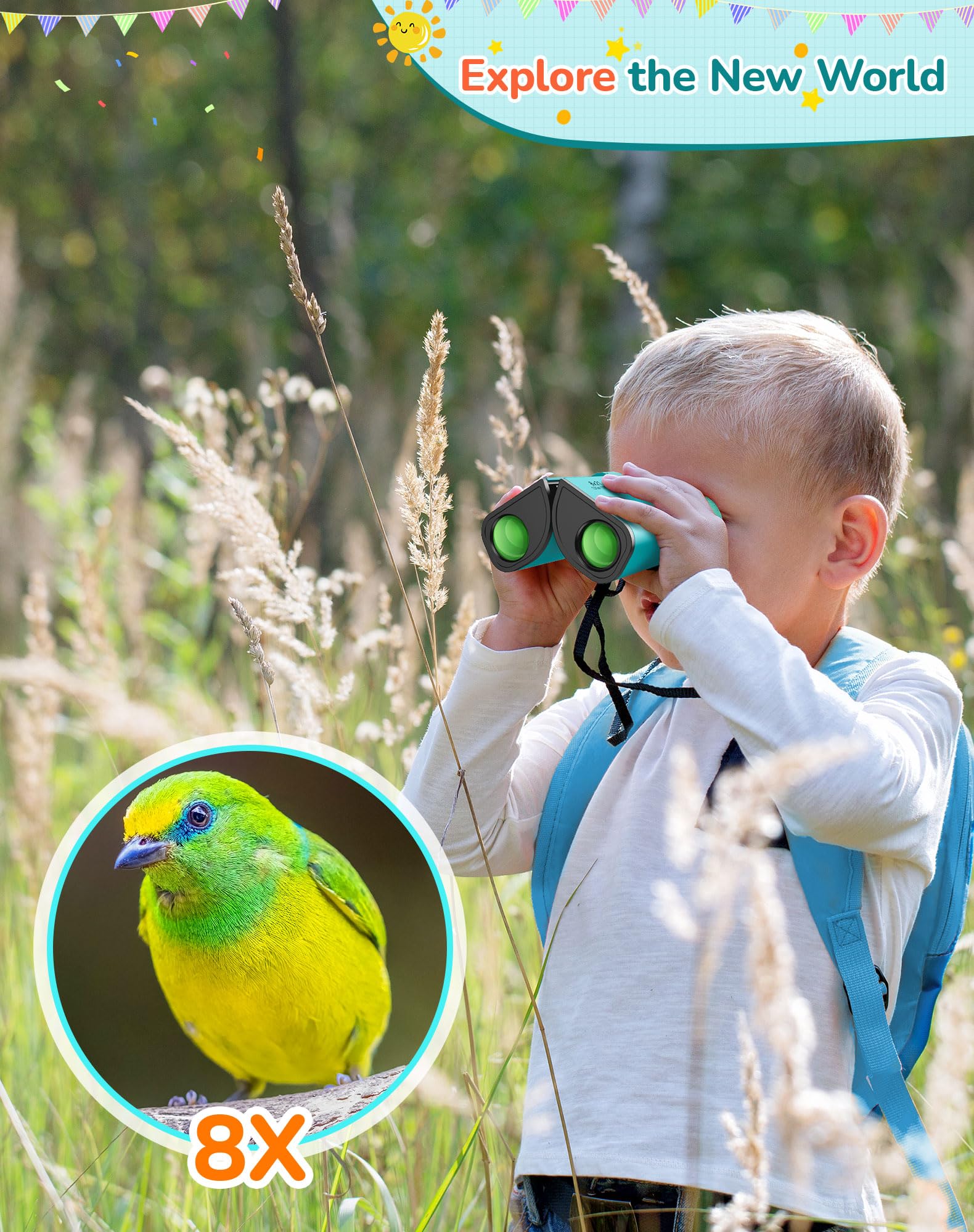 Fernglas für Kinder und Erwachsene, 8x21 wasserdichte Kinderferngläser für Outdoor-Abenteuer, Vogelbeobachtung, Reisen und Camping (Grün)