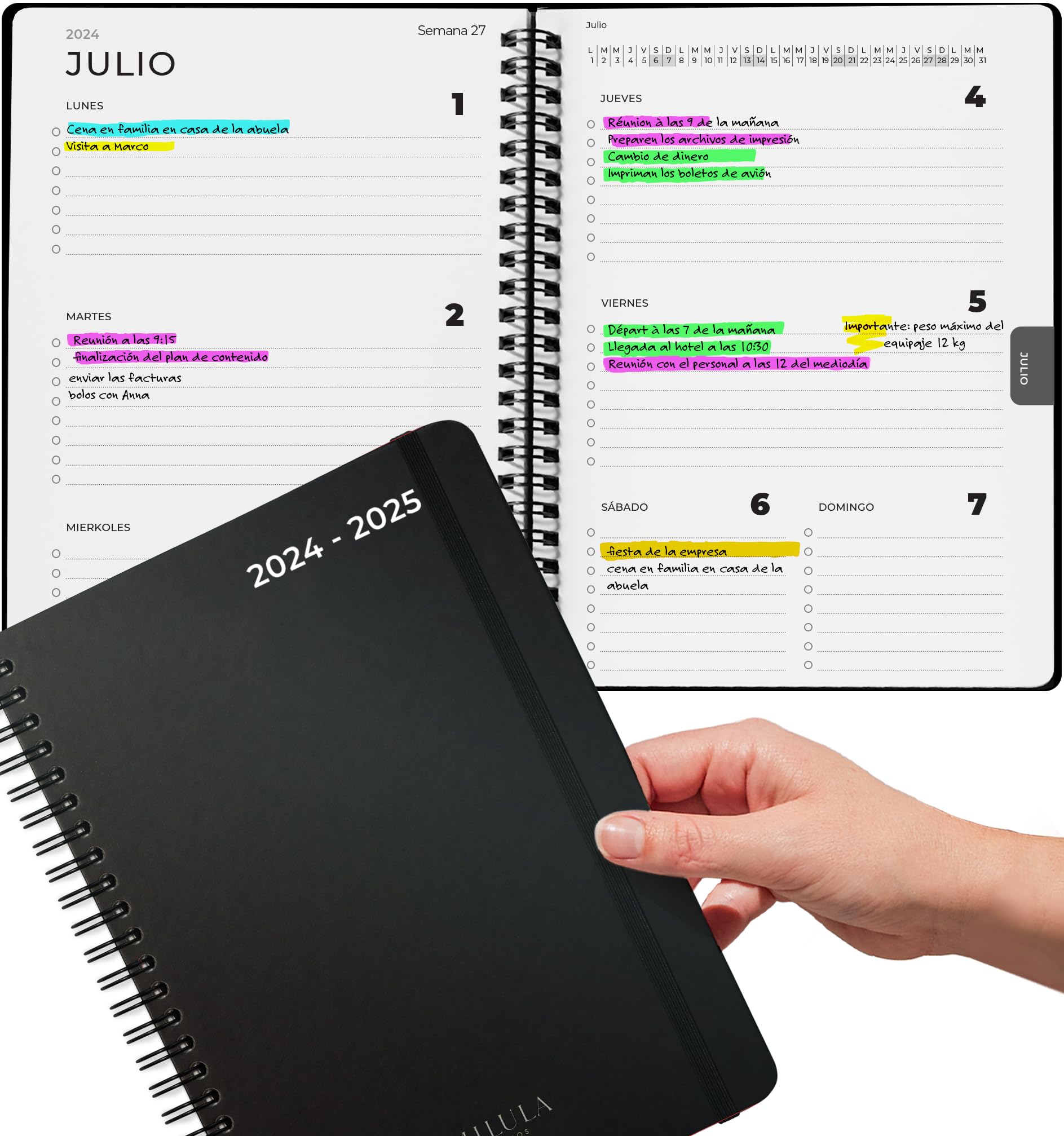 Planificador Semanal 2024/2025 - Agenda Semanal 2024/2025 A5 – Incrementando la Productividad - Agenda 2024/2025 Dia Por Pagina A5 - Calendario Anual A5