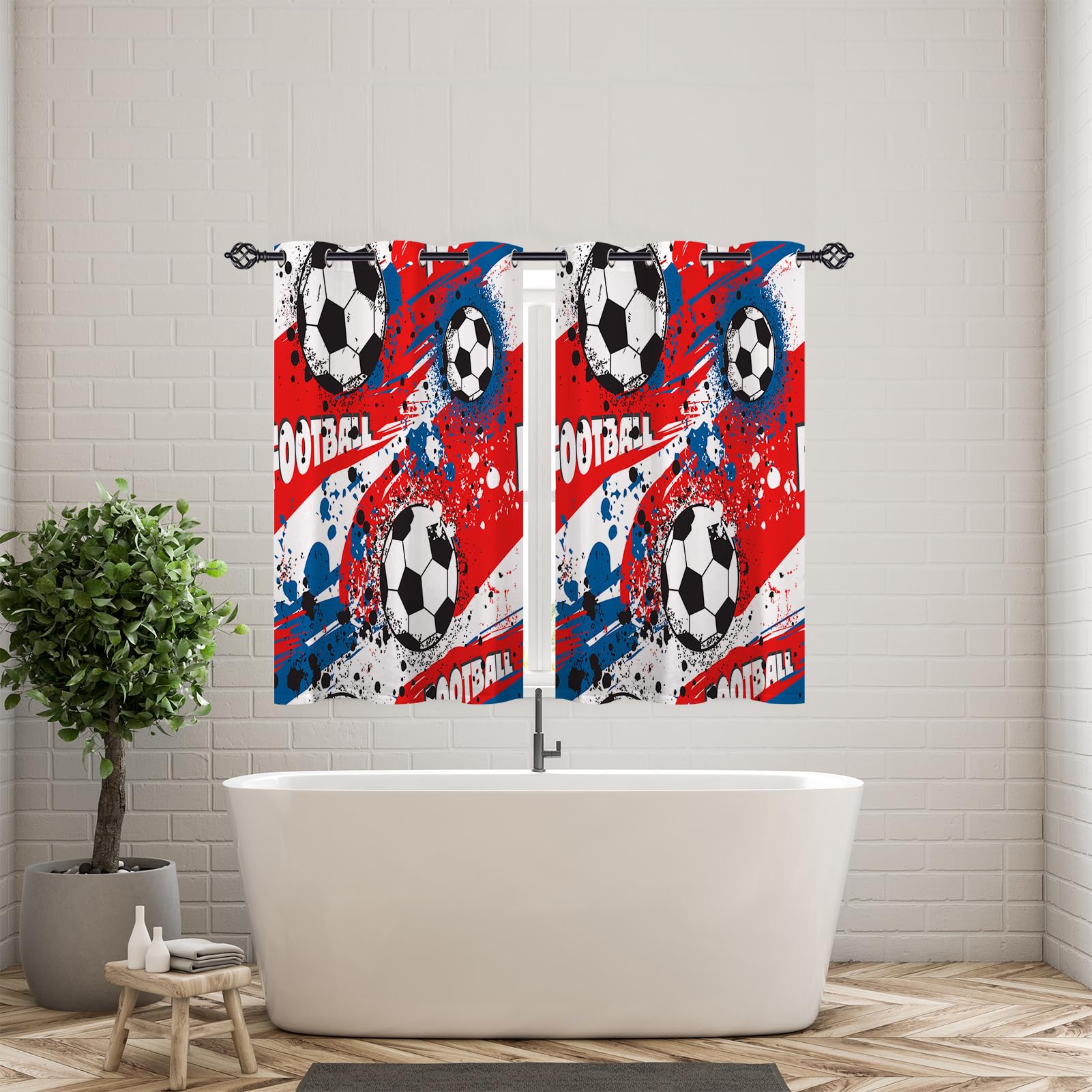ANHOPE Football Curtains Eyelet Soft Thermal Insulated Blackout Curtains Abstract Sports Theme Soccer Ball Print Pattern Ring Top Window Drapes for Kids Boys Bedroom Living Room 46 x 54 Inch 2 Panels - Image 3
