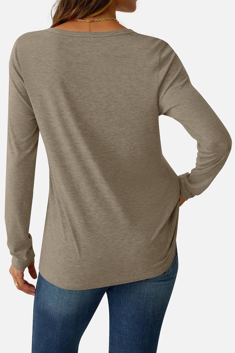 V Neck Long Sleeve Shirts for Women Soft Basic Tee Fall and Winter Casual Tops Trendy Everyday Wear - Image 4