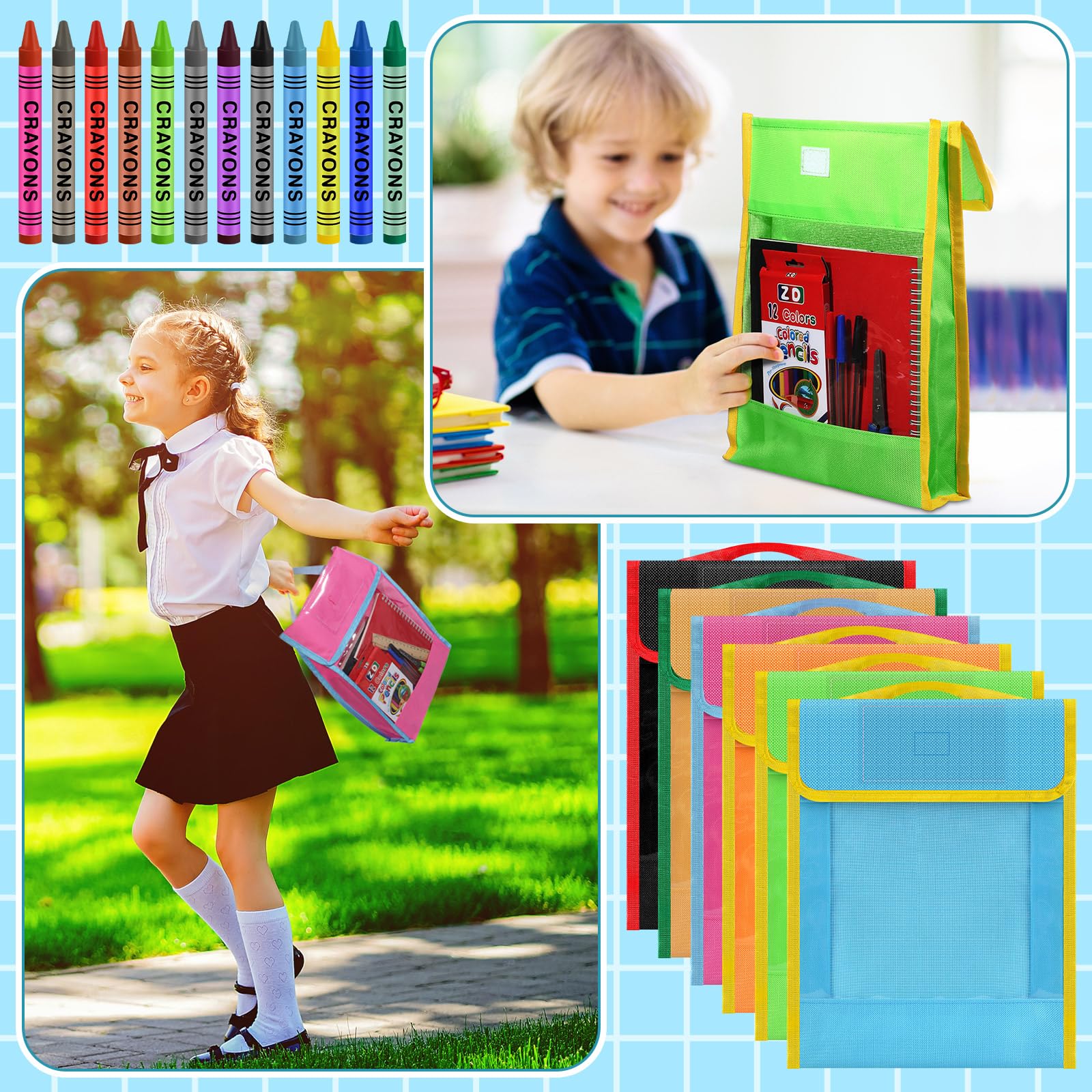 Qilery Schulbedarfs-Set, Schulbedarf, Großpackung, inklusive Büchertasche, Taschen, Notizbücher, Bleistifte, Lineale, Schere, Radiergummi und mehr, für Studenten, Lehrer, Schule, Klassenzimmer,