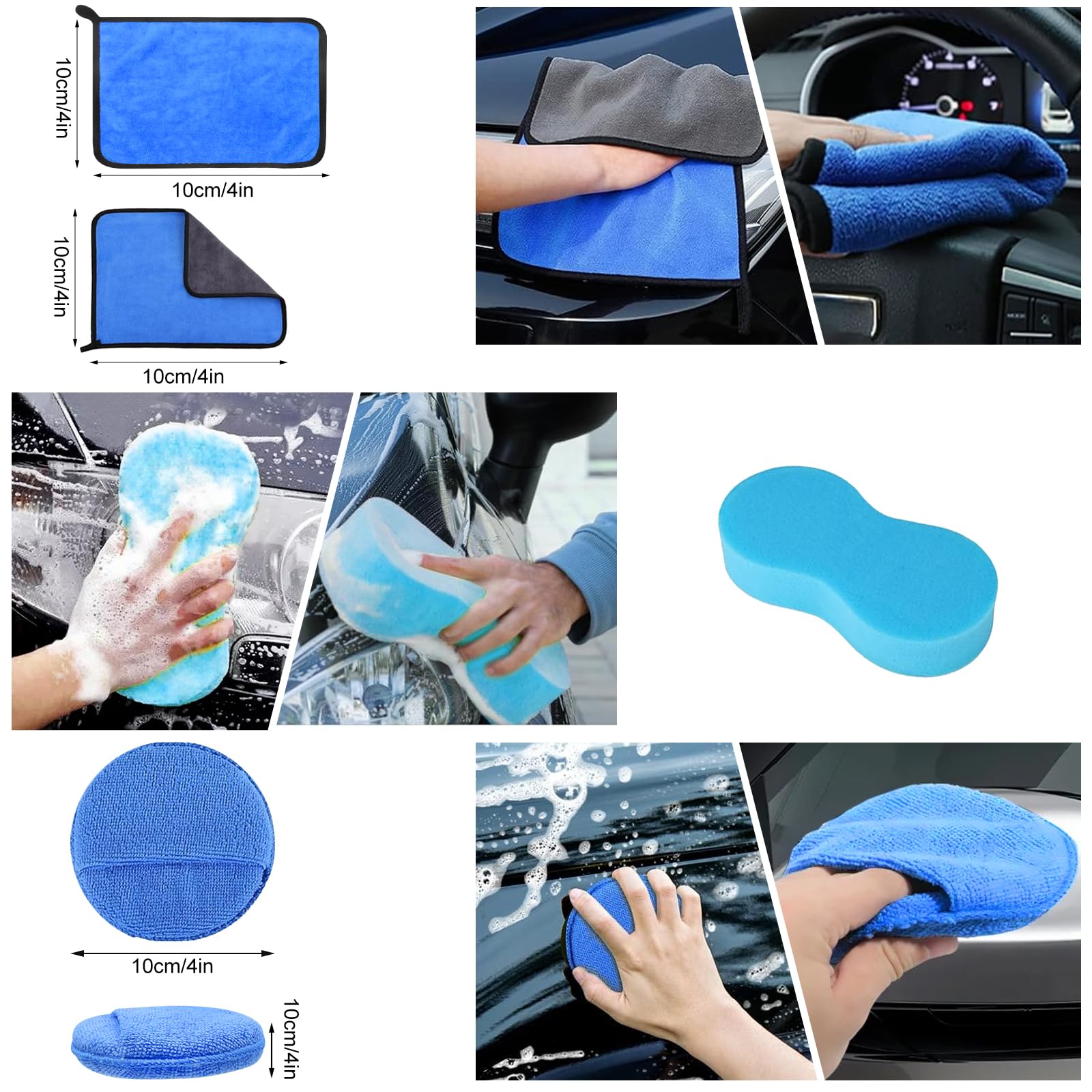 Kit Pulizia Auto, 30 Pezzi Set di Lavaggio Auto per Interni ed Esterni, Set di Pulizia per Auto con Spazzola, Spugne lucidanti, Panni in Microfibra, Pratica Borsa per Il Trasporto Inclusa