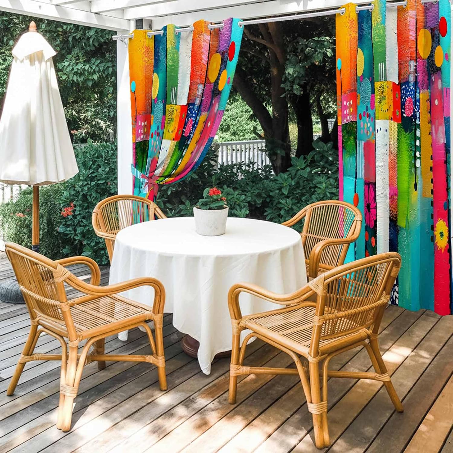 Outdoor Curtains for Patio Waterproof, Colorful Geometric Outdoor Blackout Curtains for Porch/Balcony/Gazebo, Modern Artwork Abstract Sun Blocking Privacy Curtain Drapes 84 Inches 2 Panels, 54"x84"