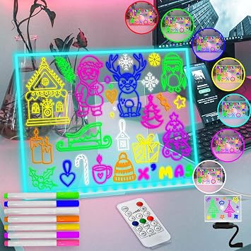 Fanrui LED Dry Erase Board with Light - 11.8 x 7.9 Inch Dimmable Memo Board, 7 Color Changing Night Light, Remote & Timer, USB Powered Clear Acrylic Desktop Whiteboard for Home Office, Study, Work