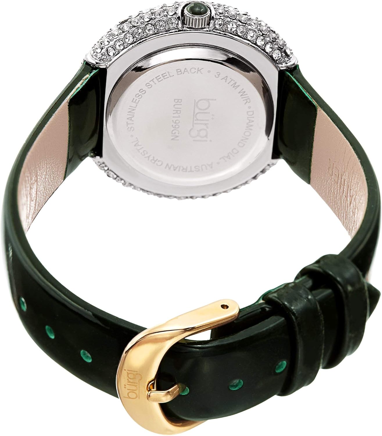 Burgi Women's Swarovski Crystal & Diamond - Accented Leather Strap Watch - Beautiful Gift Box Great for Mother's Day - BUR199 Awesome Green