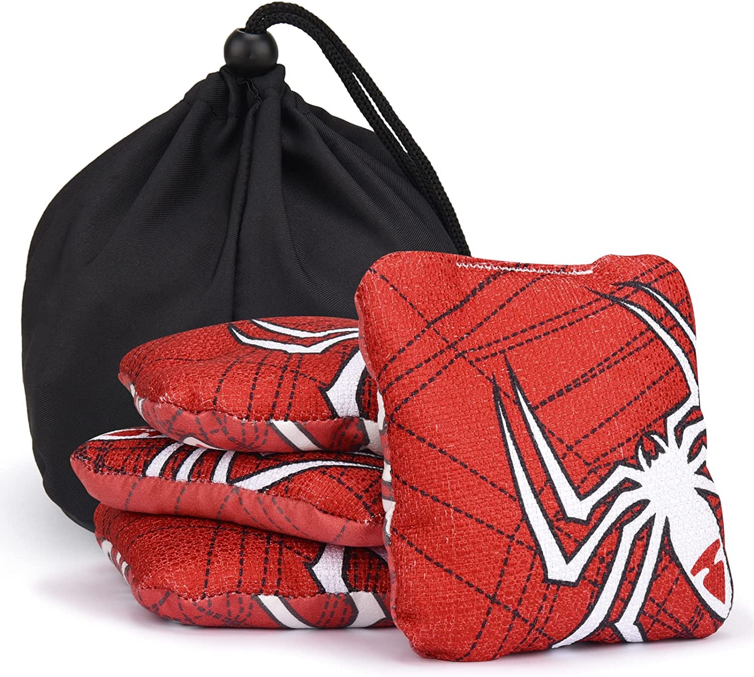 Cornhore Bolsas, juego de 4 bolsas de Cornhole, tela de pato, doble costura – Bolsas estándar de agujero de maíz para lanzar juego (bomba roja)