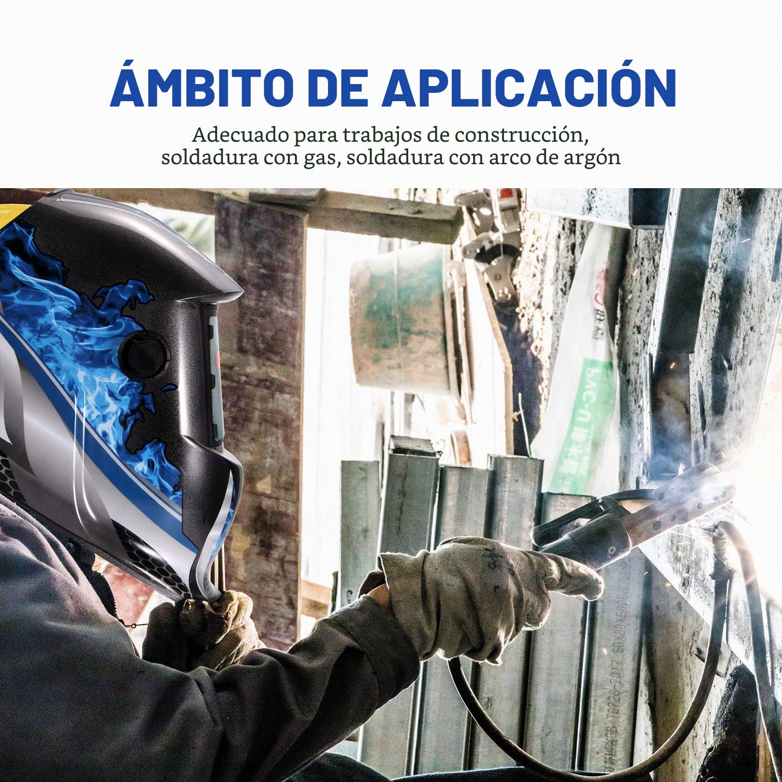 ALLOMN Máscara de Soldadura, Casco de Soldadura Solar Casco de Ajuste Montado en la Cabeza Oscurecimiento Automático, Sensor de Alta Sensibilidad, Alimentado por Batería Solar, Rango 4/9-13