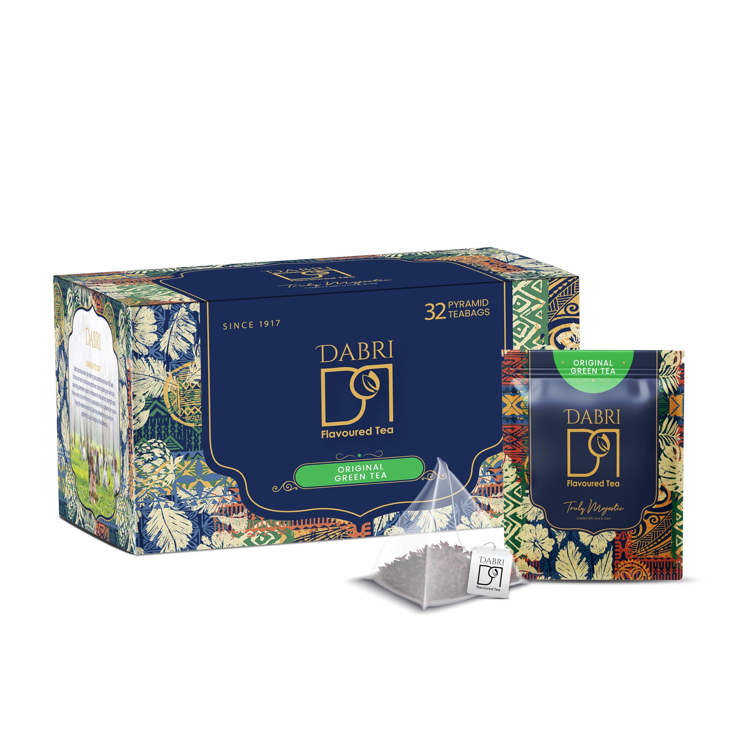 Dabri Detox Green Tea Bags 32pcs | fresh Natural flavoured long leaf green tea for good health | Rich with Anti-Oxidants, Immunity Booster, Improves Metabolism & Used to Reduces Waist(32 pyramid bags)