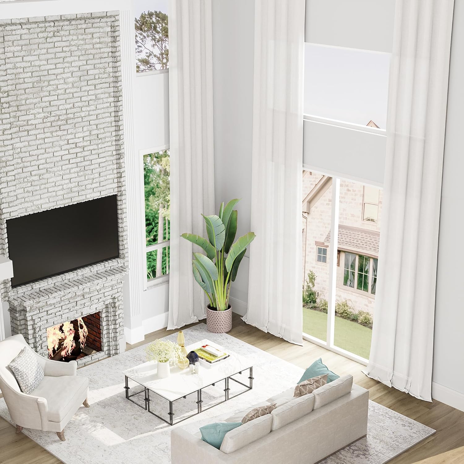 192 Inch Extra Long Linen Curtains for Ceiling to Floor Living Room Grommet Top Custom Curtain Light Filtering 2 Story Large Window Drapes for Dining Bedroom Loft 16 FT 1 Panel Beige White