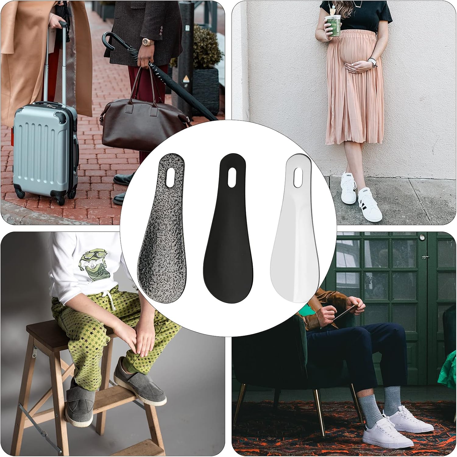 Cosmos Mini Shoe Horn Set of 3 Stainless Steel Metal Shoehorn Shoespooner 4 Inch Portable Shoe Schlipp Travel Shoe Spoon Aid Shoe Helper for Men, Women and Seniors