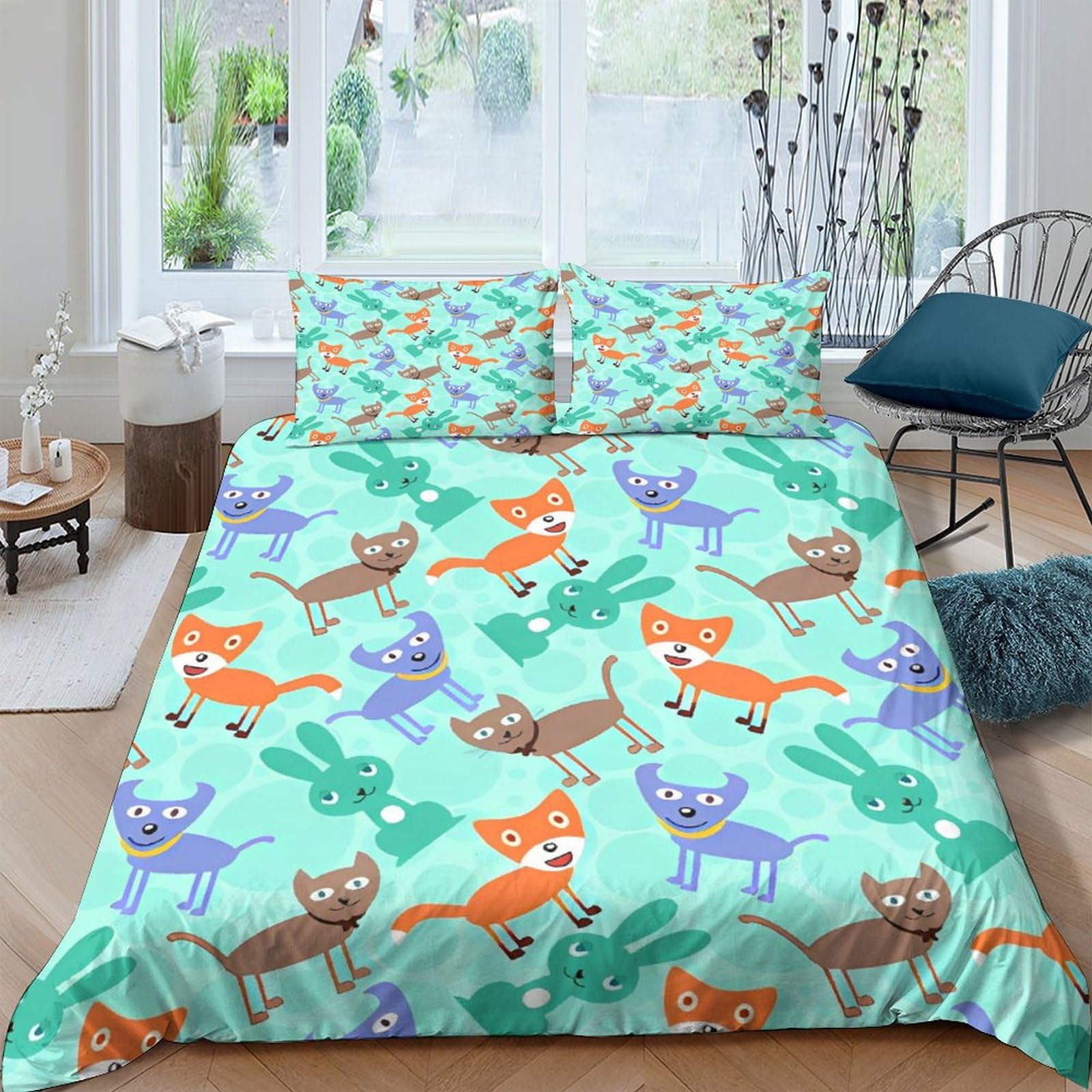 Housses de couettes microfibre 220x240 fermeture éclair et taies imprimé dessin animé